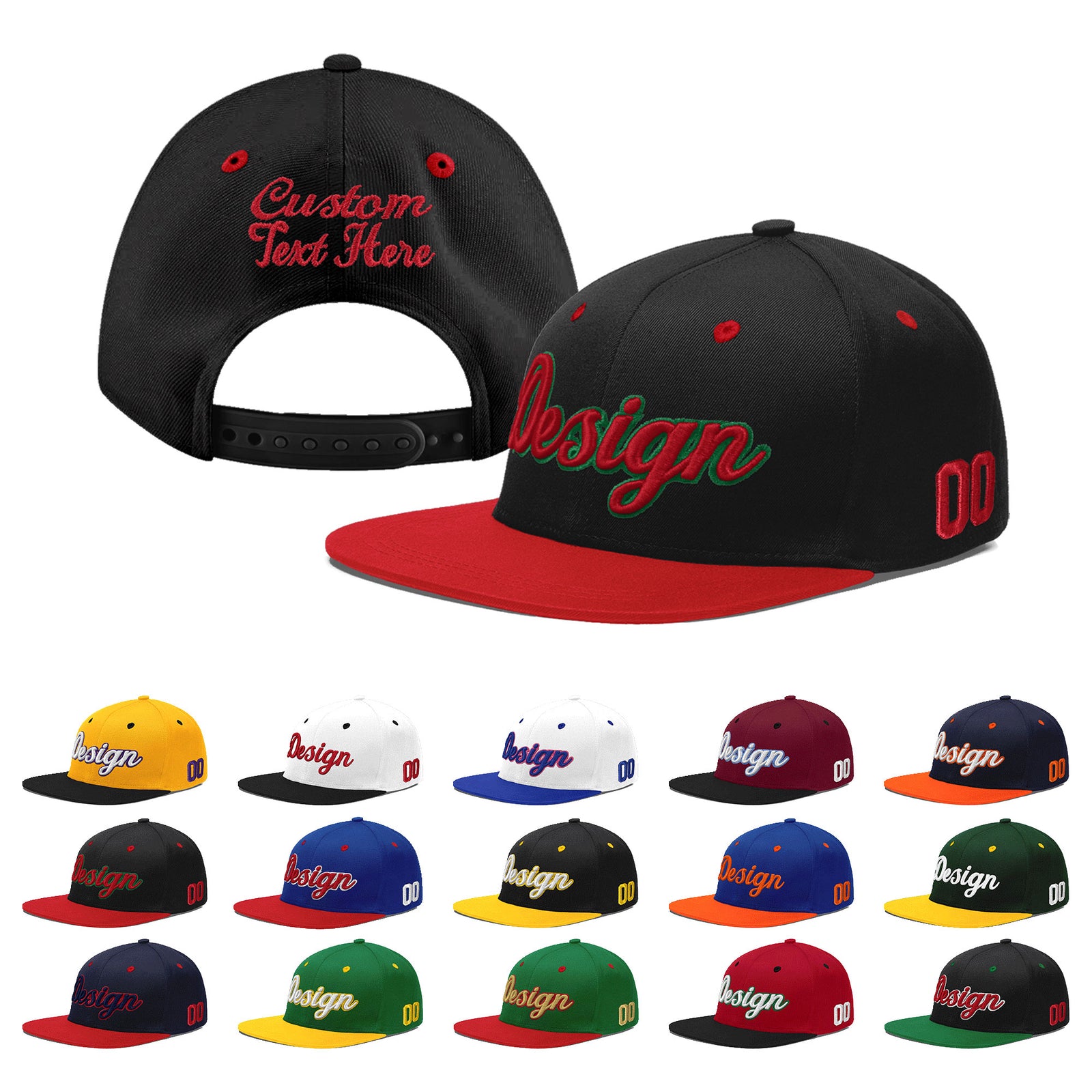 Custom Black Red 3D Puff Embroidery Flat Embroidery Casual Sport Baseball Cap