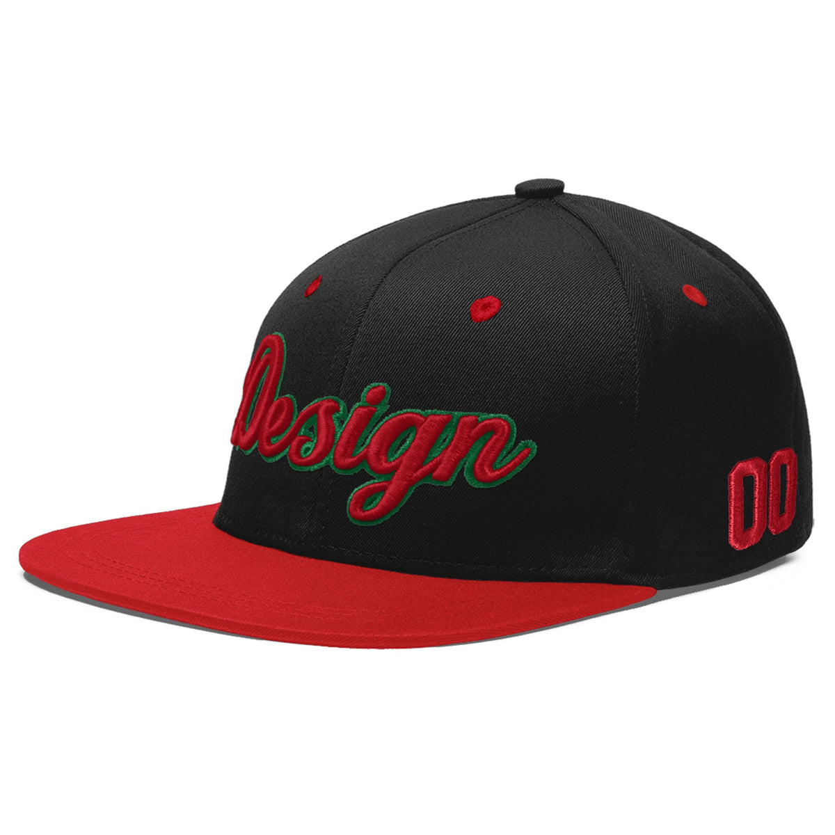 Custom Black Red 3D Puff Embroidery Flat Embroidery Casual Sport Baseball Cap