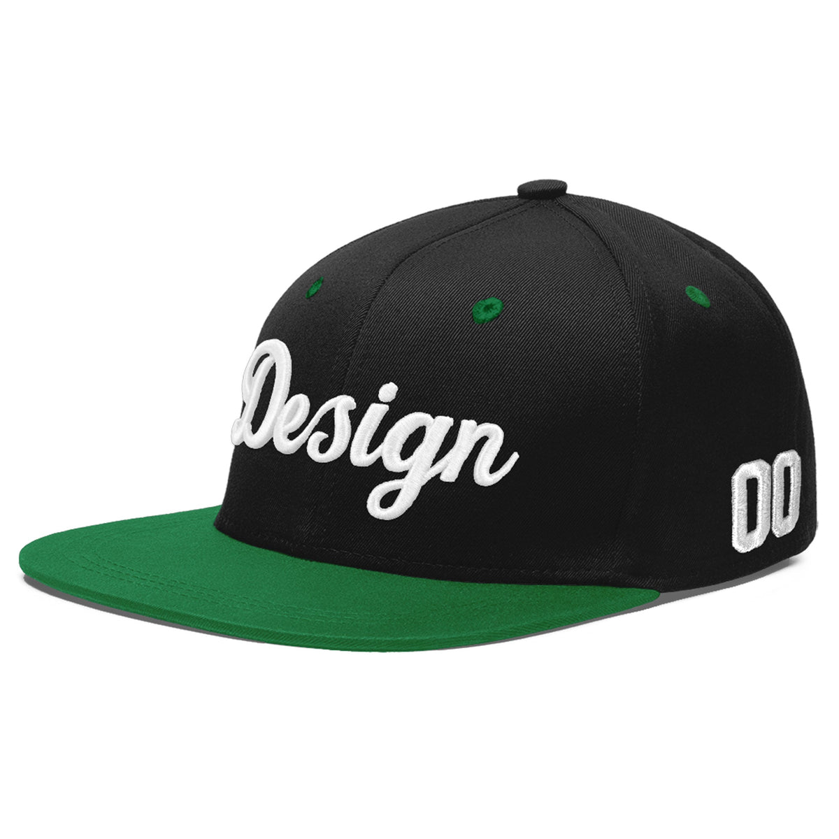 Custom Black Kelly Green 3D Puff Embroidery Flat Embroidery Casual Sport Baseball Cap
