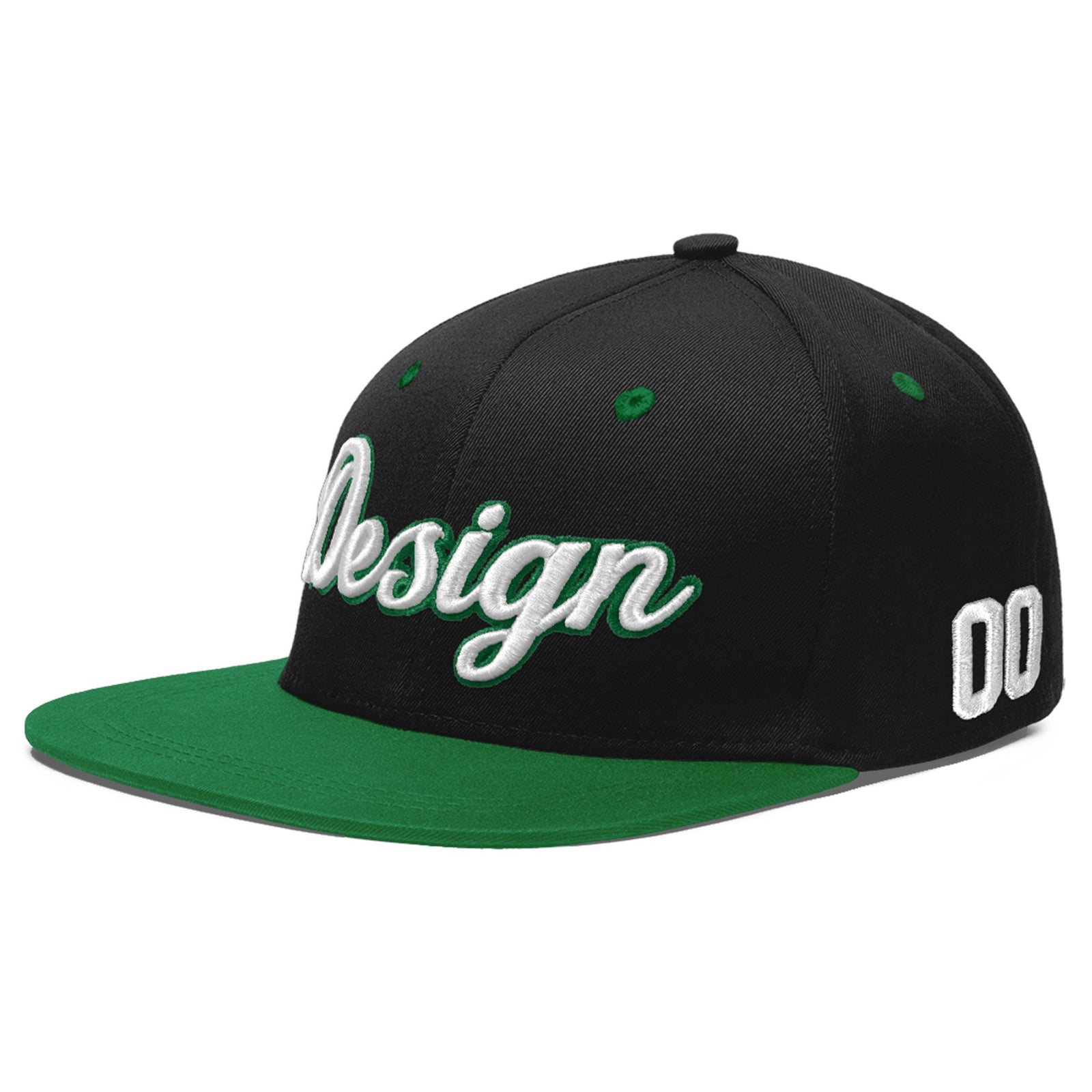 Custom Black Kelly Green 3D Puff Embroidery Flat Embroidery Casual Sport Baseball Cap
