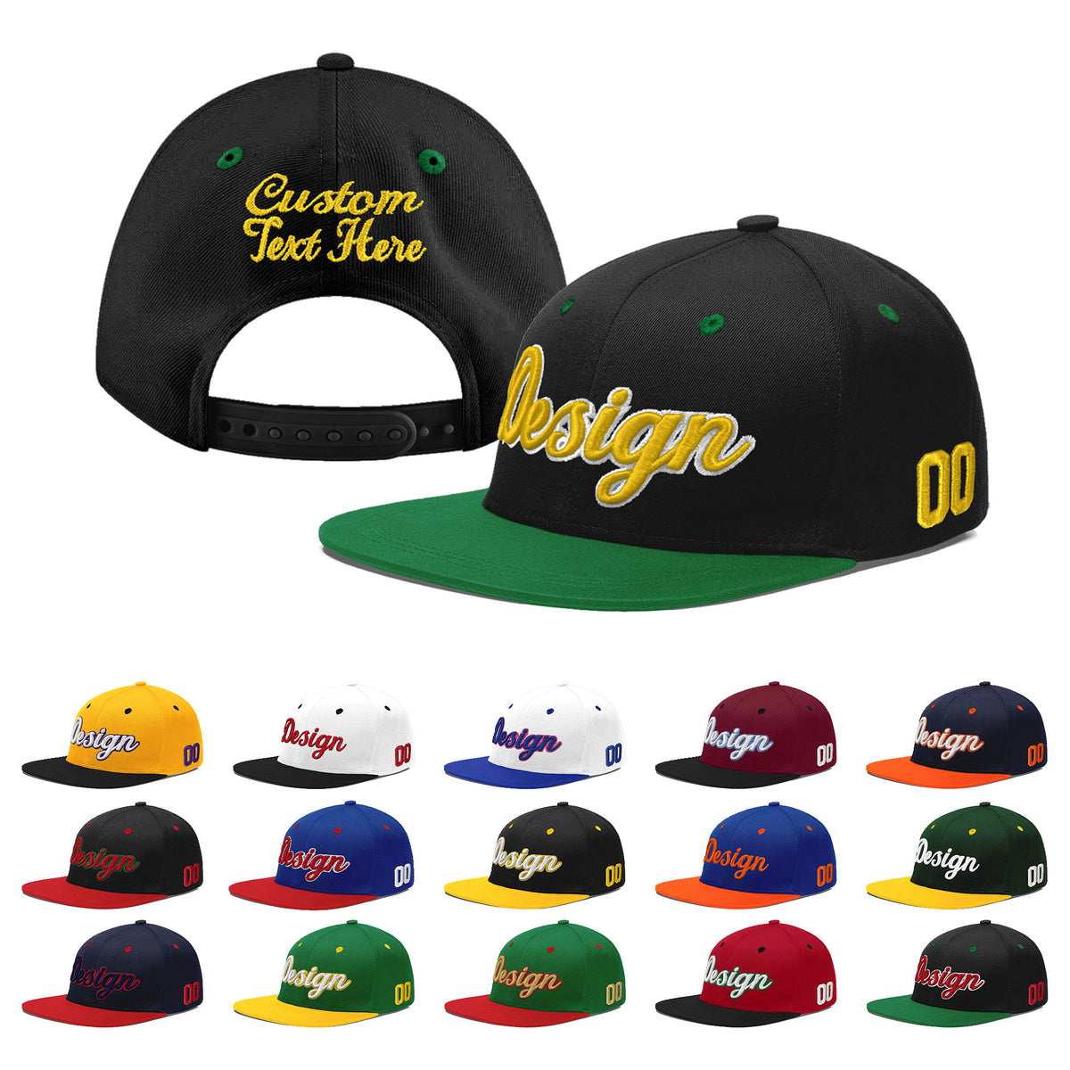 Custom Black Kelly Green 3D Puff Embroidery Flat Embroidery Casual Sport Baseball Cap