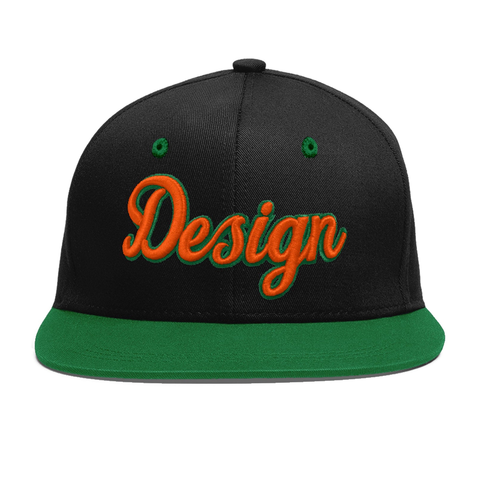 Custom Black Kelly Green 3D Puff Embroidery Flat Embroidery Casual Sport Baseball Cap