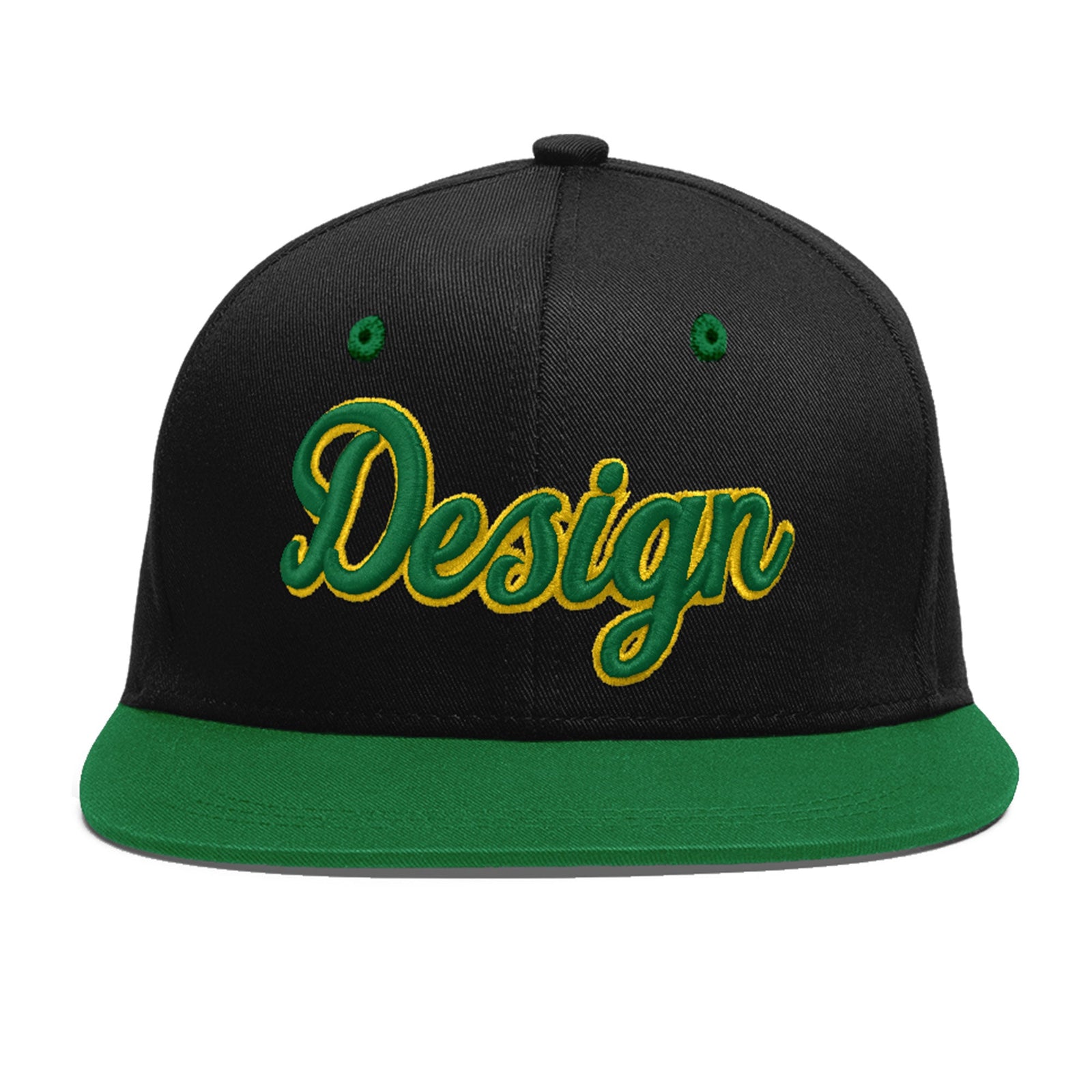 Custom Black Kelly Green 3D Puff Embroidery Flat Embroidery Casual Sport Baseball Cap