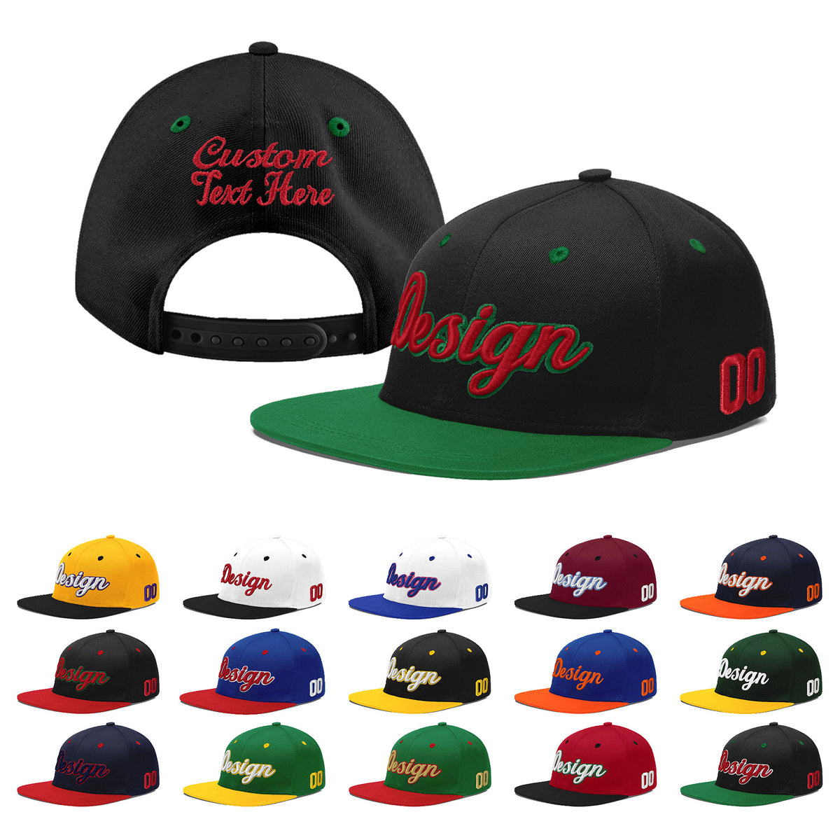 Custom Black Kelly Green 3D Puff Embroidery Flat Embroidery Casual Sport Baseball Cap