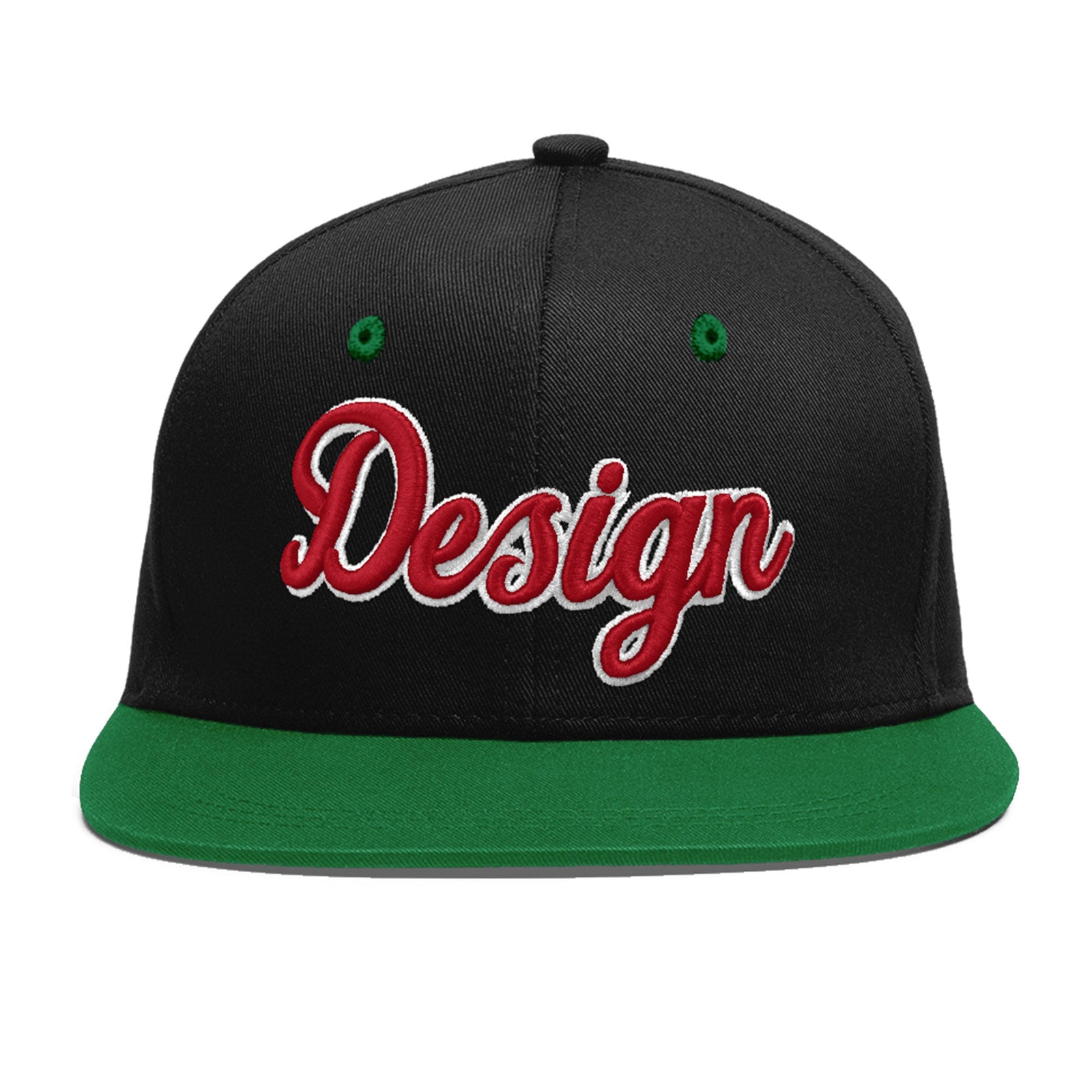 Custom Black Kelly Green 3D Puff Embroidery Flat Embroidery Casual Sport Baseball Cap