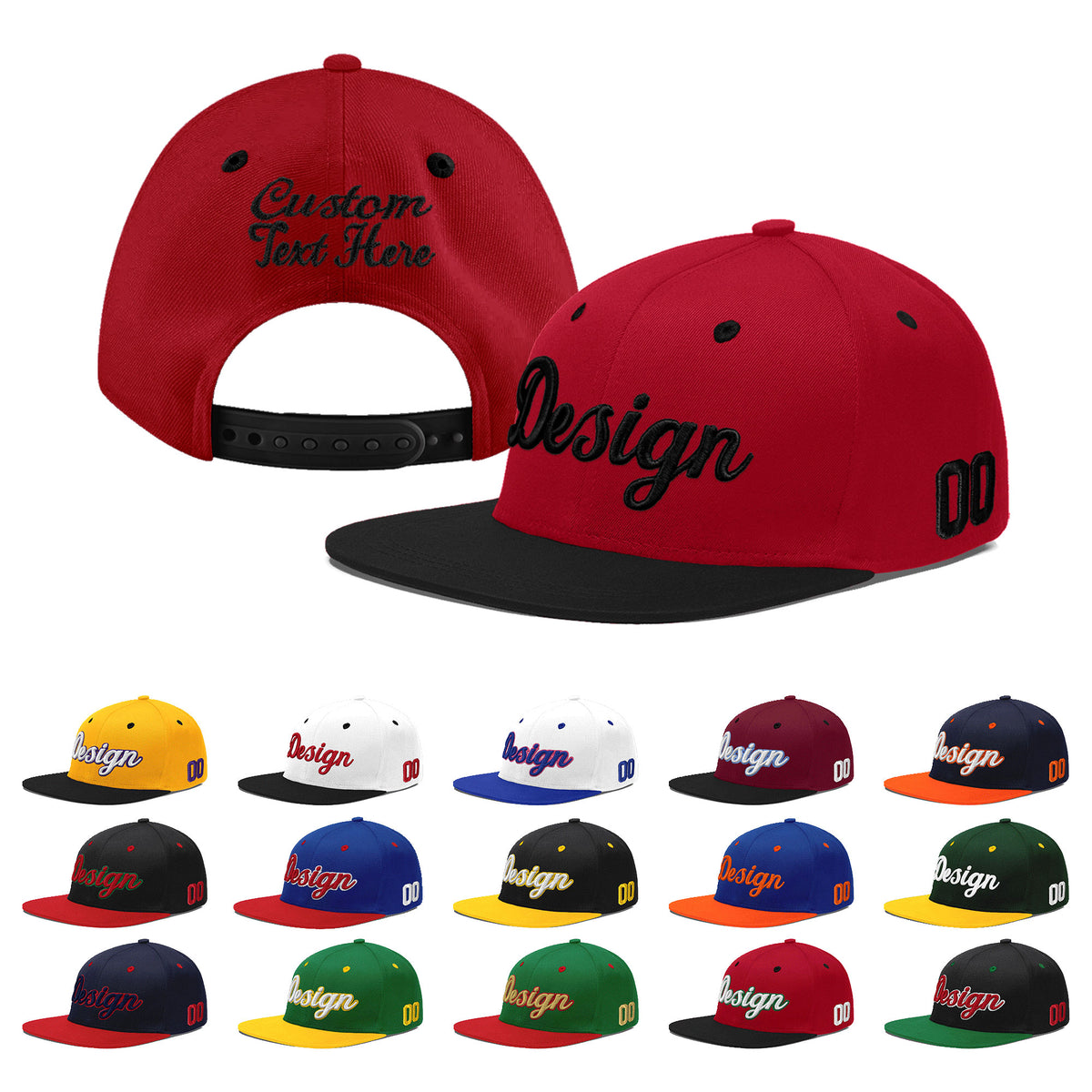 Custom Red Black 3D Puff Embroidery Flat Embroidery Casual Sport Baseball Cap