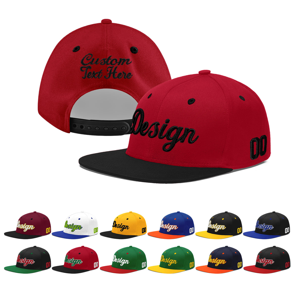 Custom Red Black 3D Puff Embroidery Flat Embroidery Casual Sport Baseball Cap