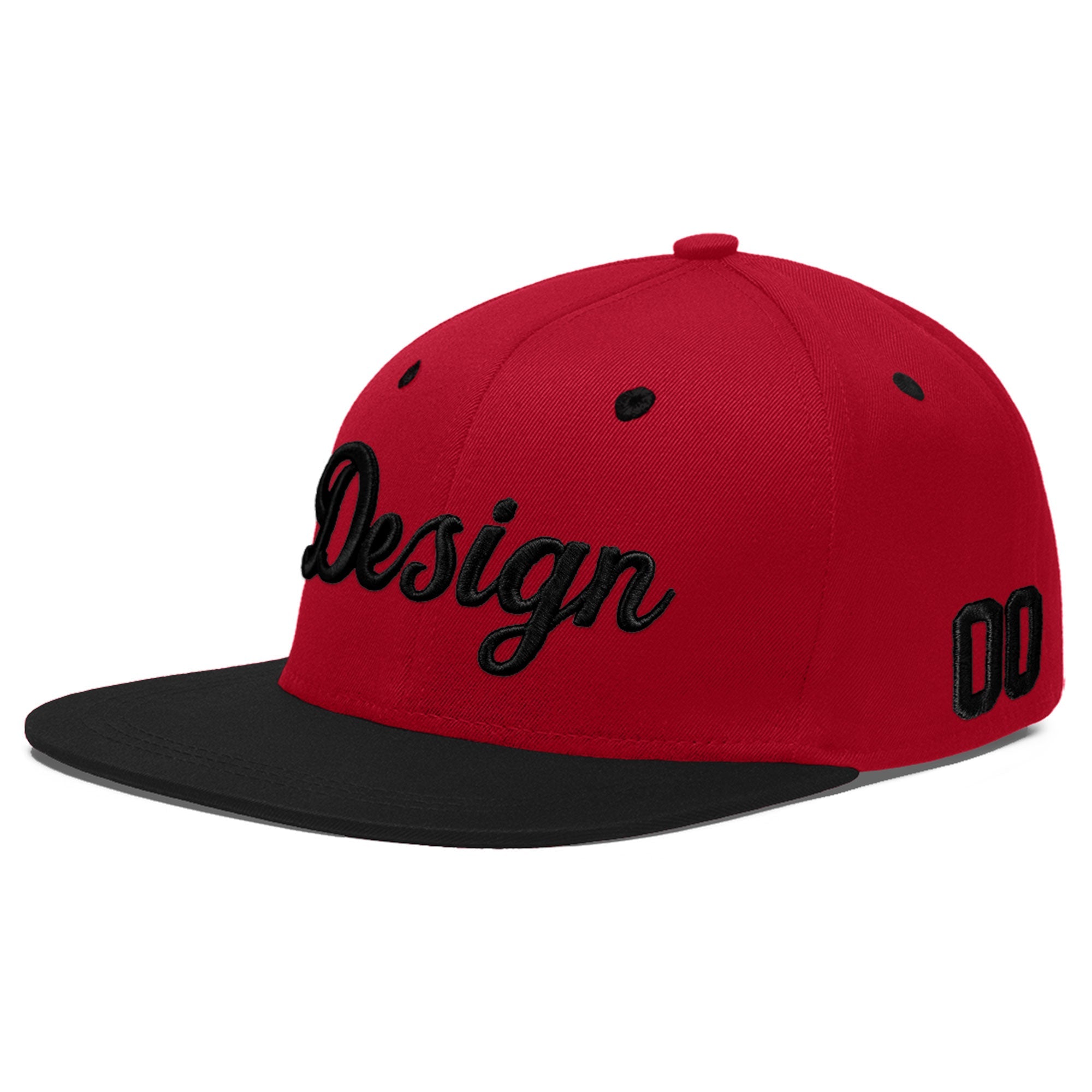 Custom Red Black 3D Puff Embroidery Flat Embroidery Casual Sport Baseball Cap