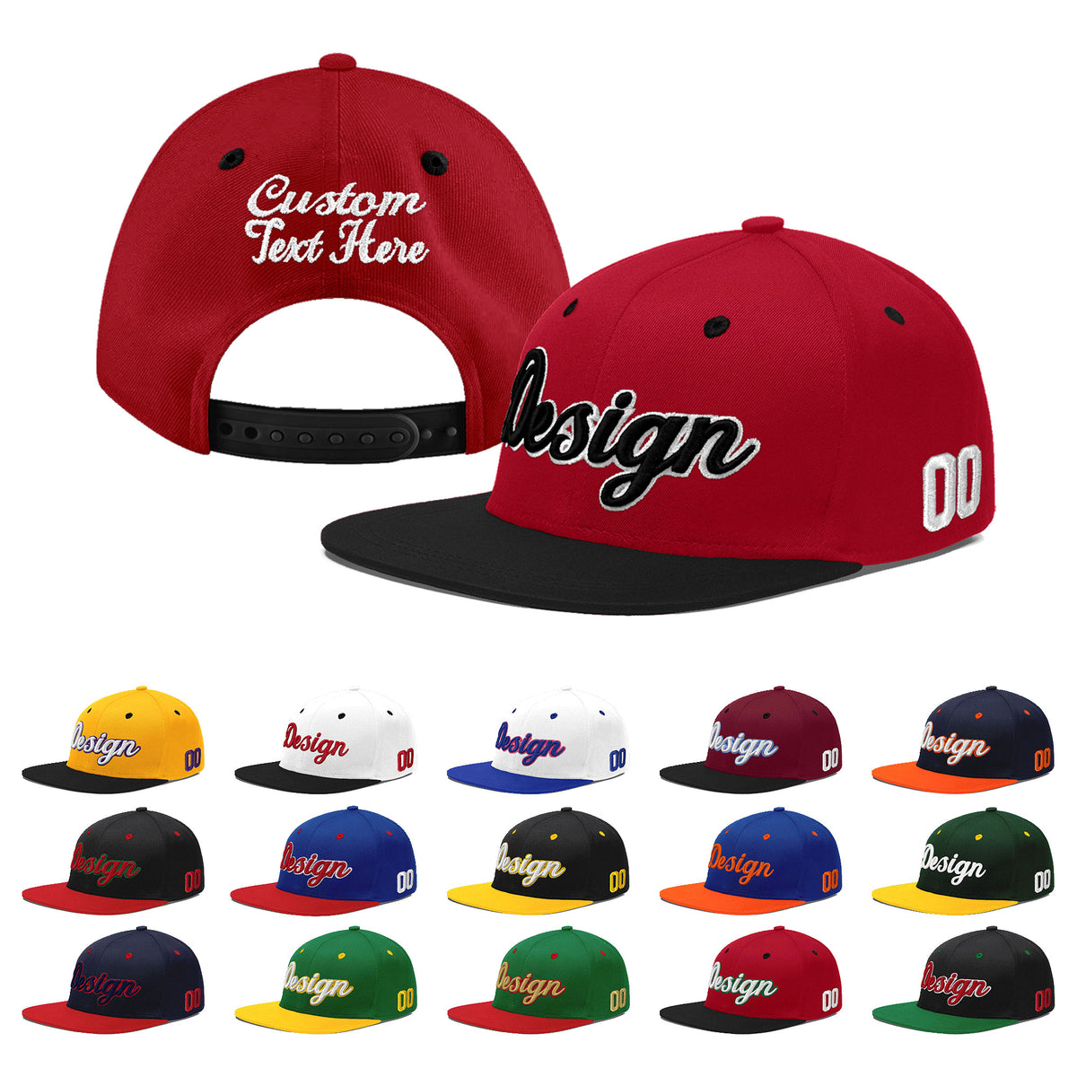 Custom Red Black 3D Puff Embroidery Flat Embroidery Casual Sport Baseball Cap