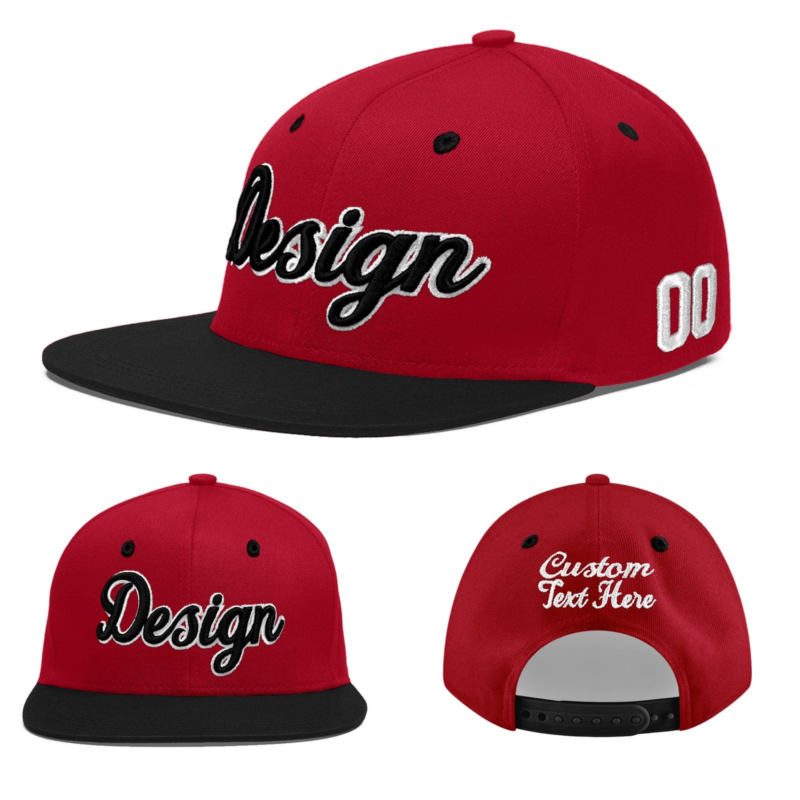 Custom Red Black 3D Puff Embroidery Flat Embroidery Casual Sport Baseball Cap