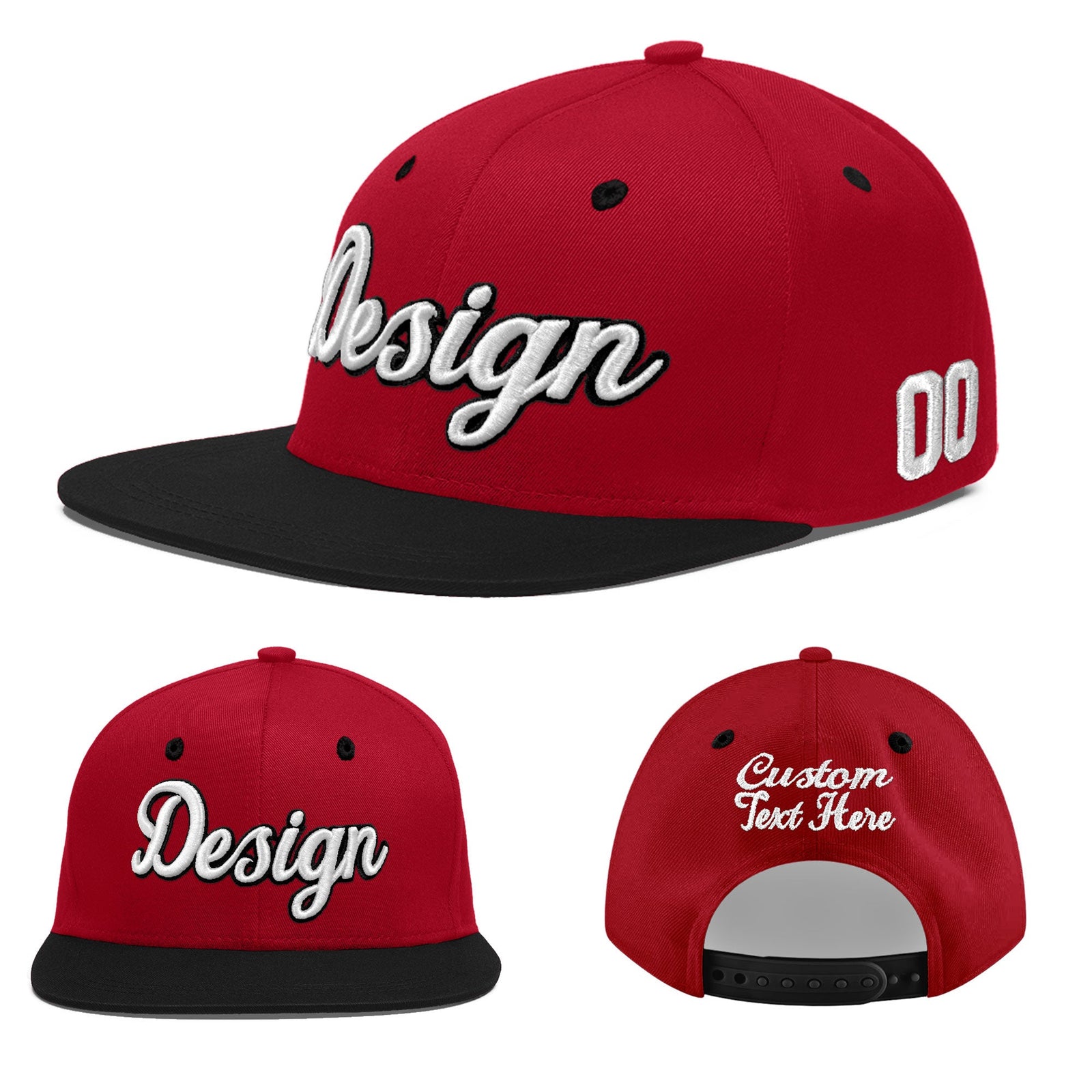 Custom Red Black 3D Puff Embroidery Flat Embroidery Casual Sport Baseball Cap