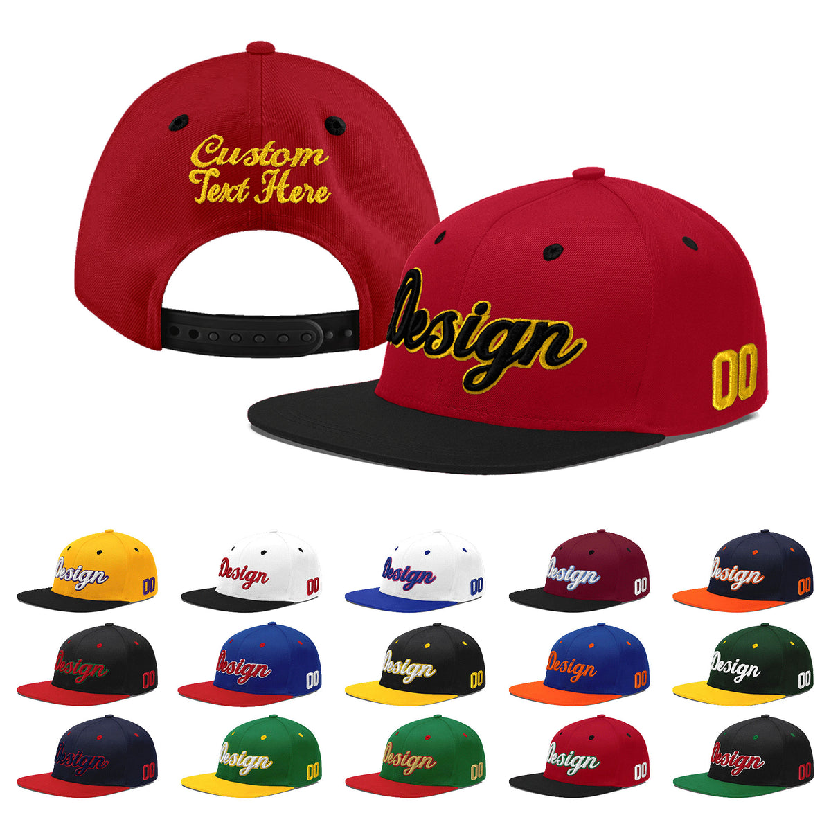 Custom Red Black 3D Puff Embroidery Flat Embroidery Casual Sport Baseball Cap