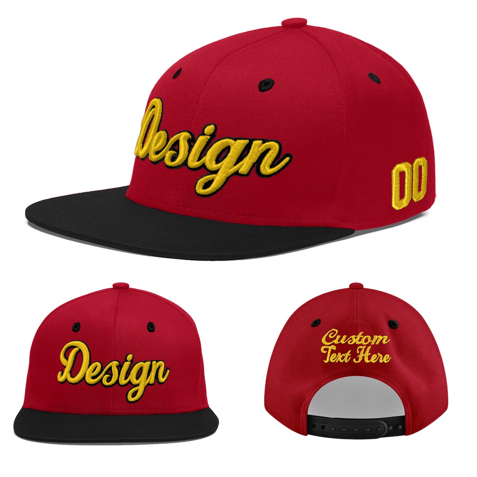 Custom Red Black 3D Puff Embroidery Flat Embroidery Casual Sport Baseball Cap
