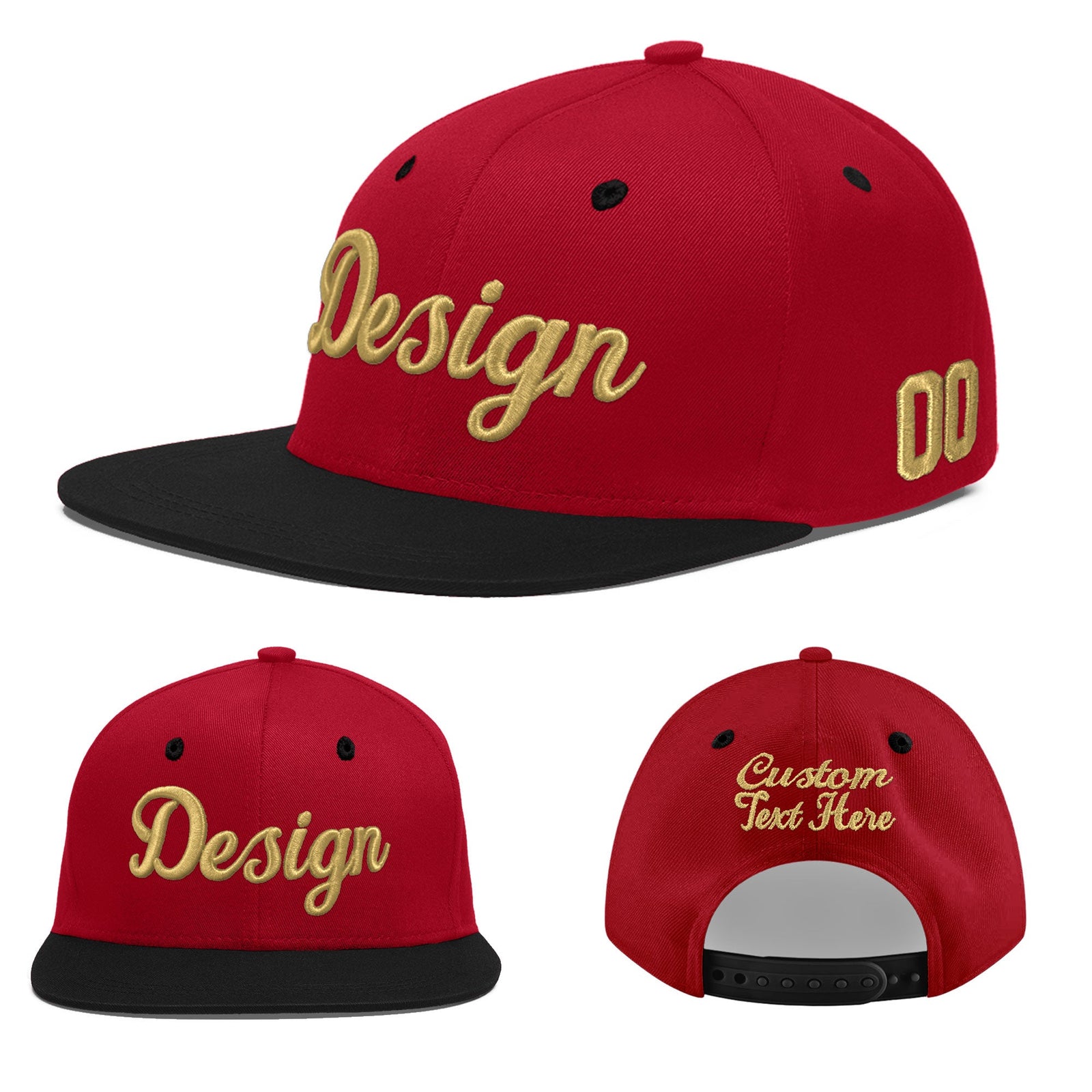 Custom Red Black 3D Puff Embroidery Flat Embroidery Casual Sport Baseball Cap