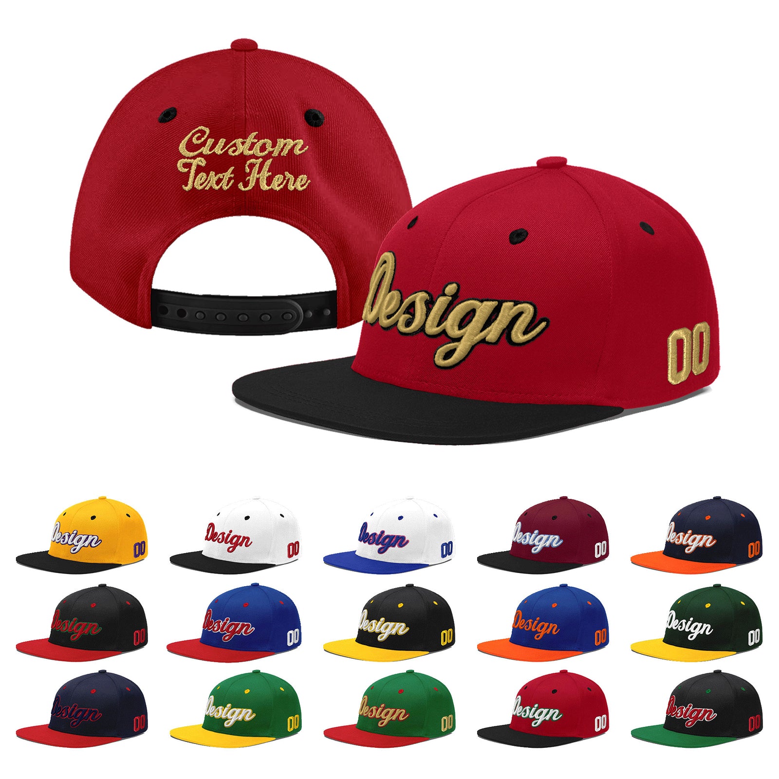 Custom Red Black 3D Puff Embroidery Flat Embroidery Casual Sport Baseball Cap