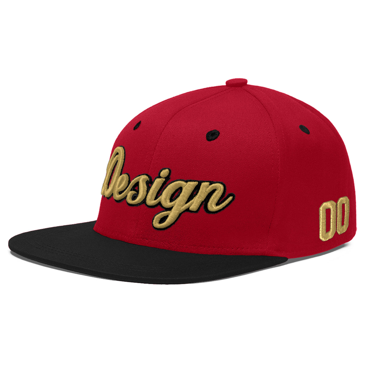 Custom Red Black 3D Puff Embroidery Flat Embroidery Casual Sport Baseball Cap