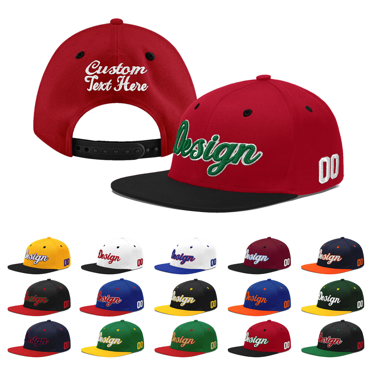 Custom Red Black 3D Puff Embroidery Flat Embroidery Casual Sport Baseball Cap