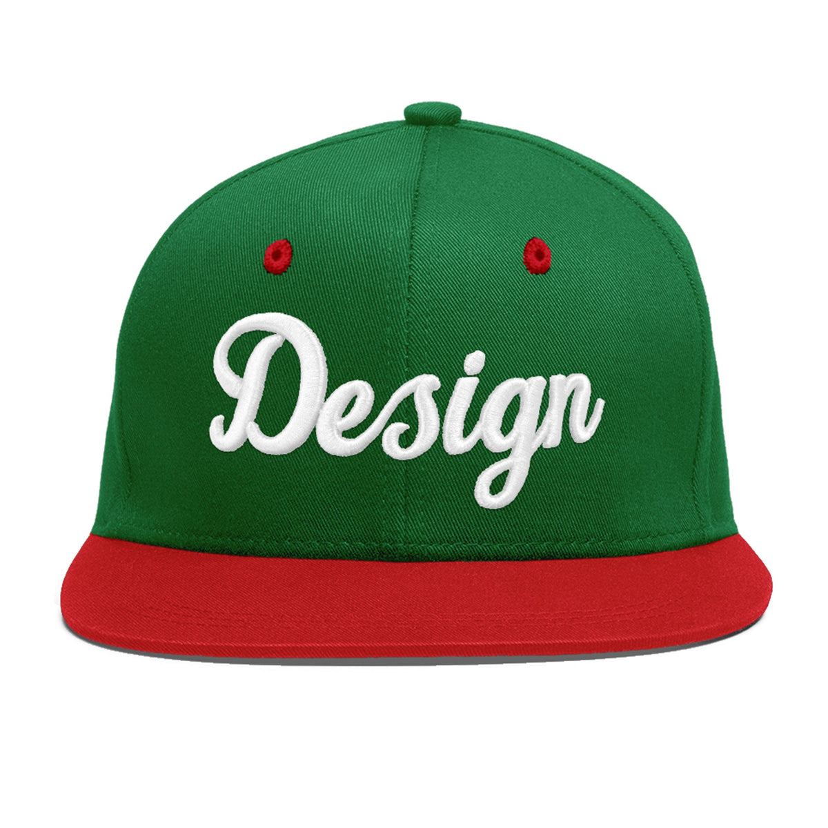 Custom Kelly Green Red 3D Puff Embroidery Flat Embroidery Casual Sport Baseball Cap