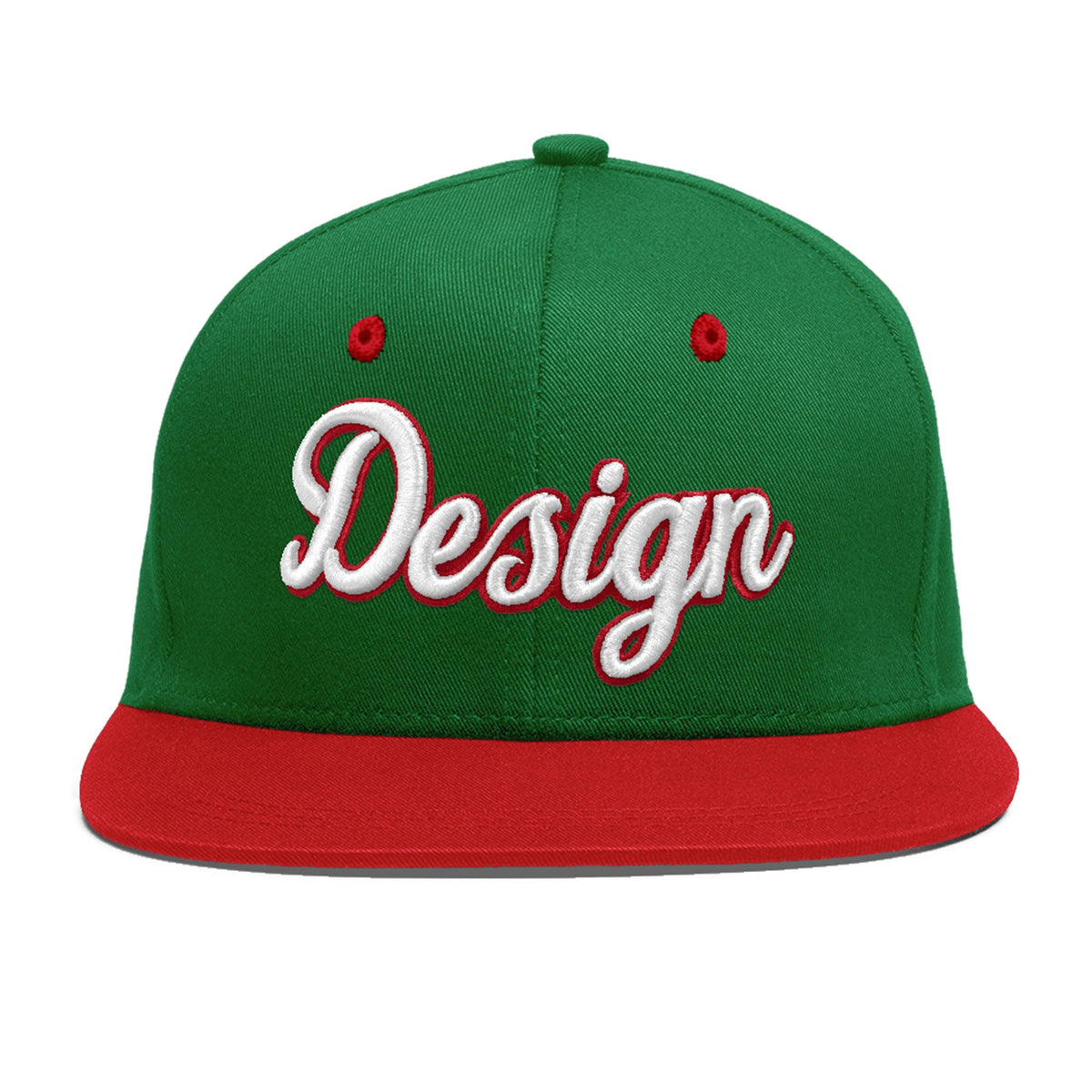 Custom Kelly Green Red 3D Puff Embroidery Flat Embroidery Casual Sport Baseball Cap