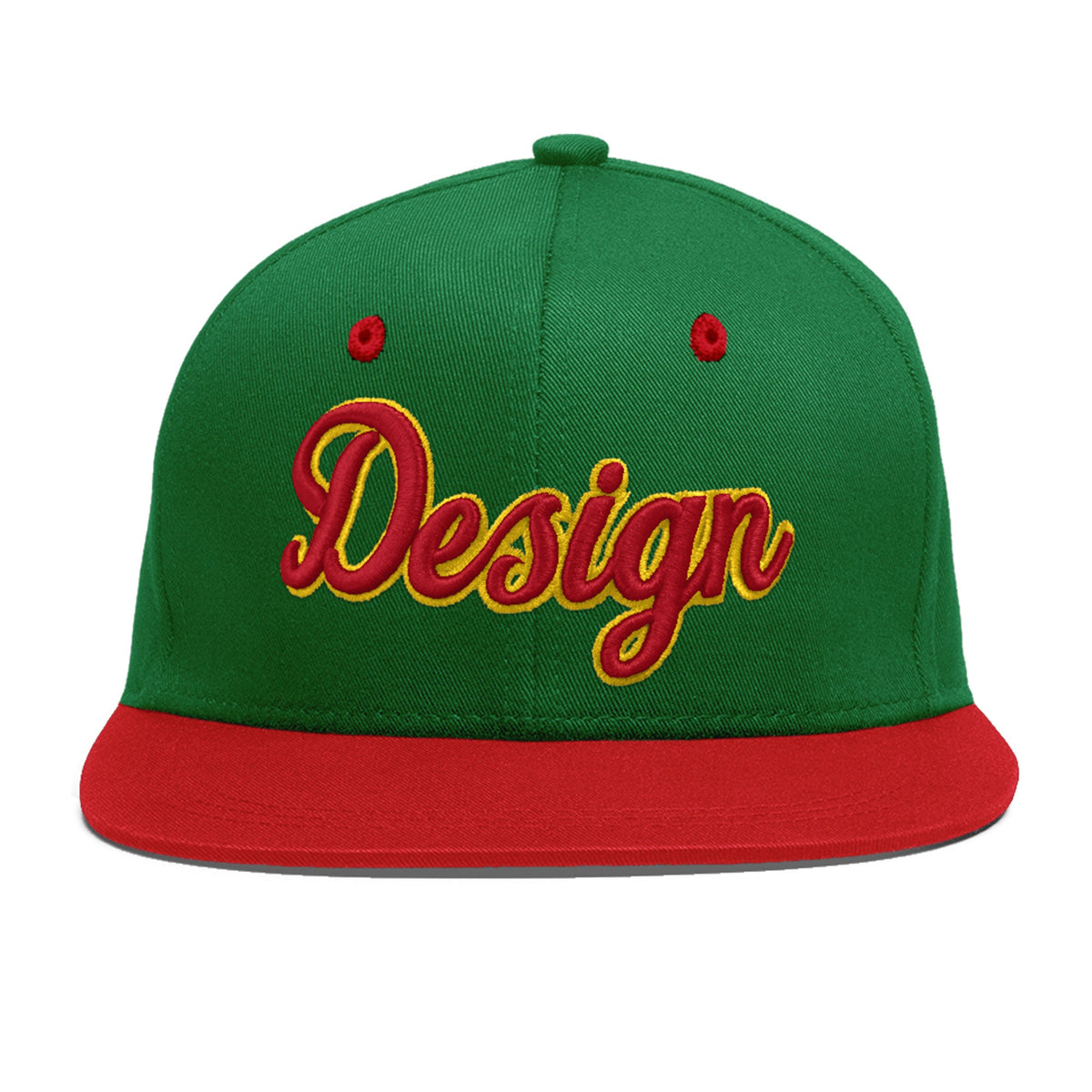 Custom Kelly Green Red 3D Puff Embroidery Flat Embroidery Casual Sport Baseball Cap
