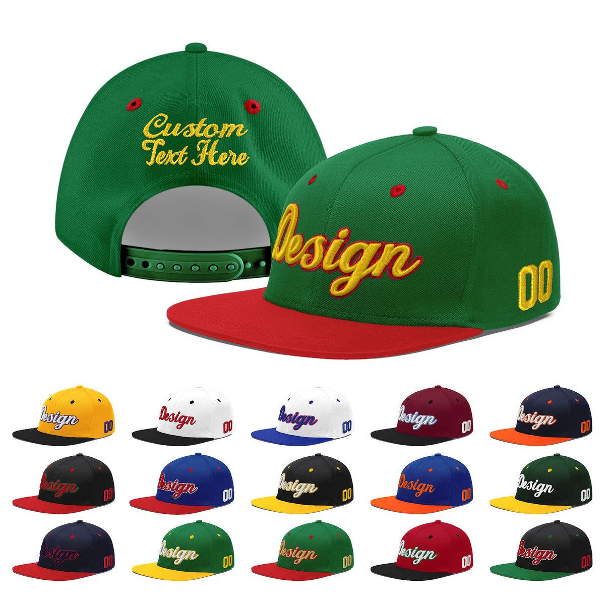 Custom Kelly Green Red 3D Puff Embroidery Flat Embroidery Casual Sport Baseball Cap
