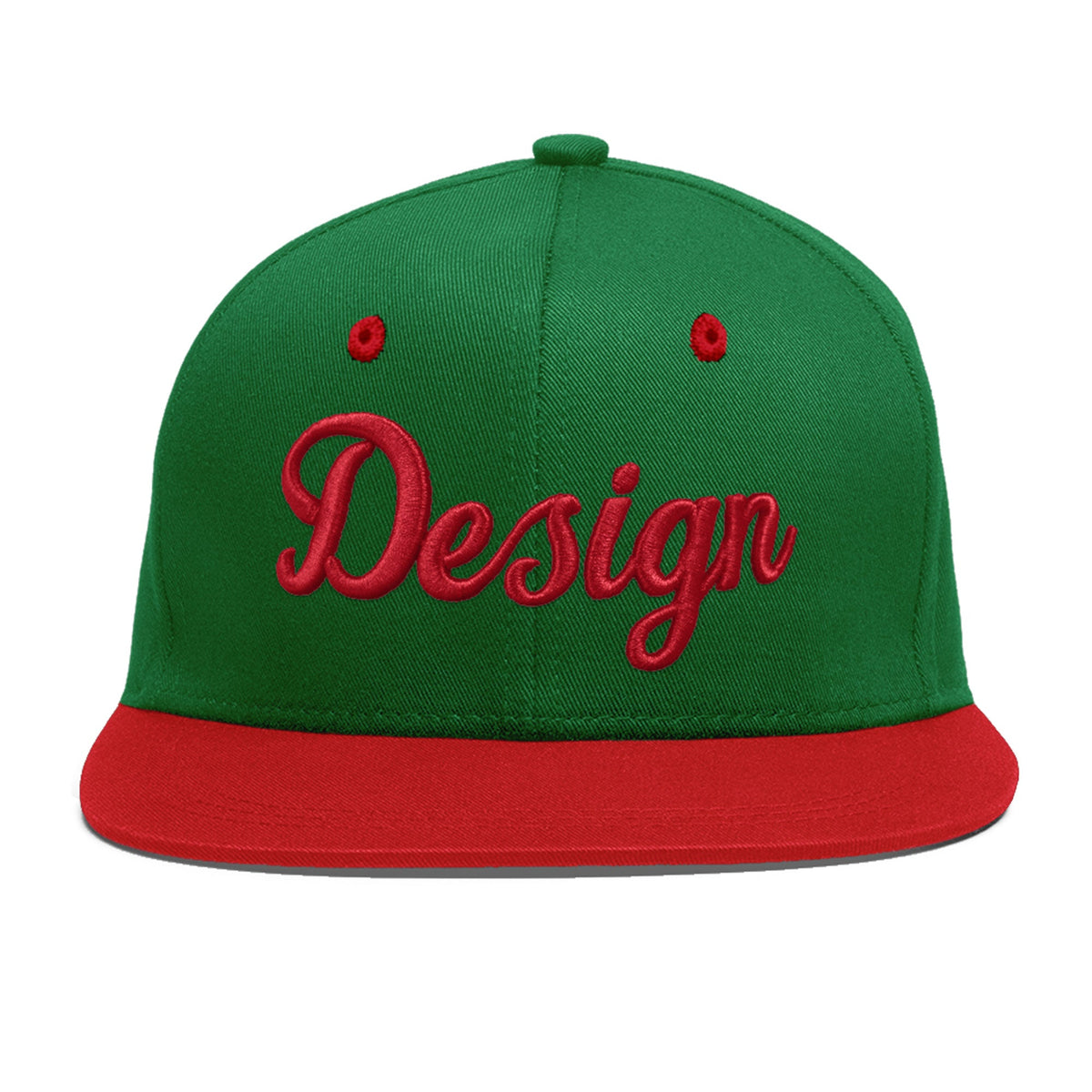 Custom Kelly Green Red 3D Puff Embroidery Flat Embroidery Casual Sport Baseball Cap