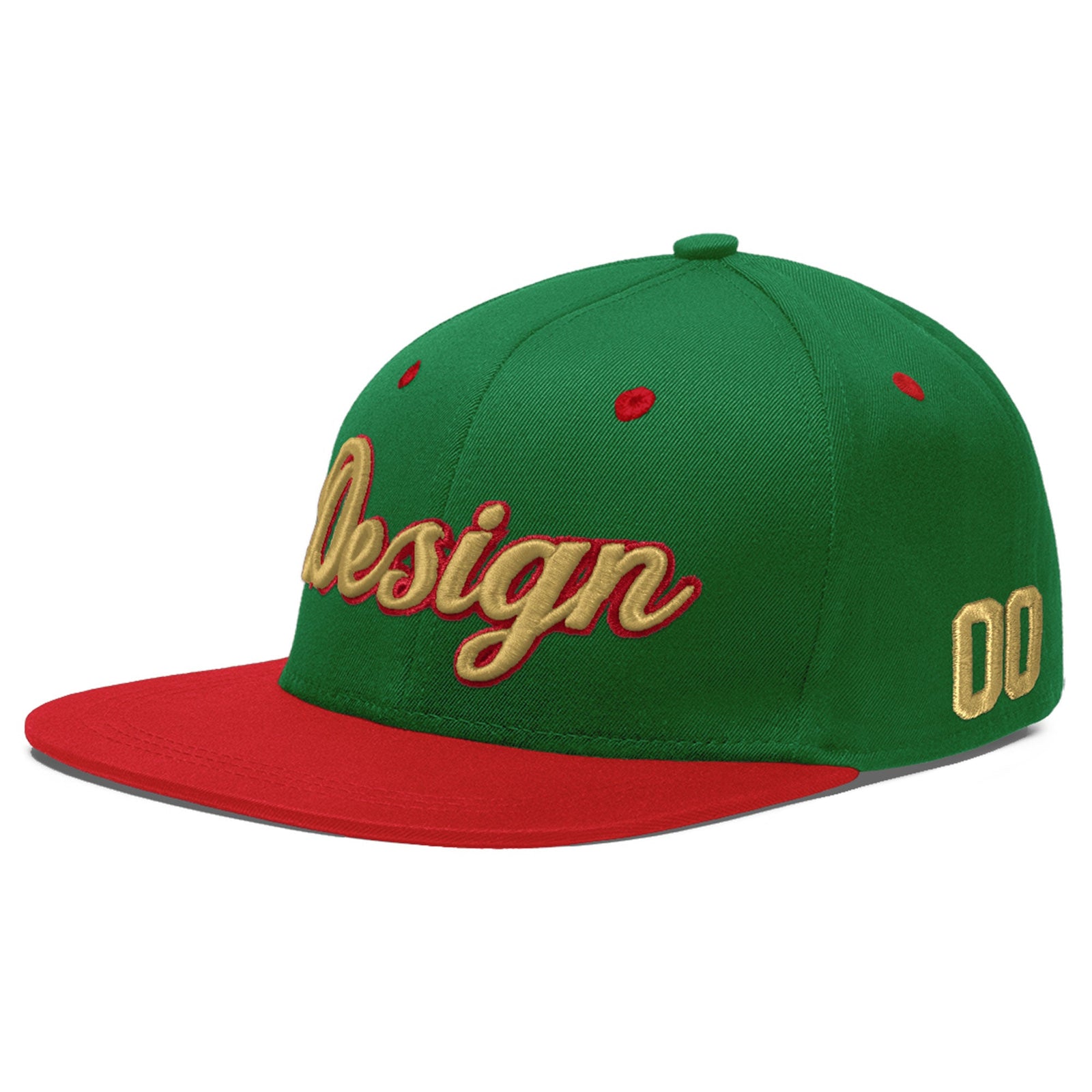 Custom Kelly Green Red 3D Puff Embroidery Flat Embroidery Casual Sport Baseball Cap
