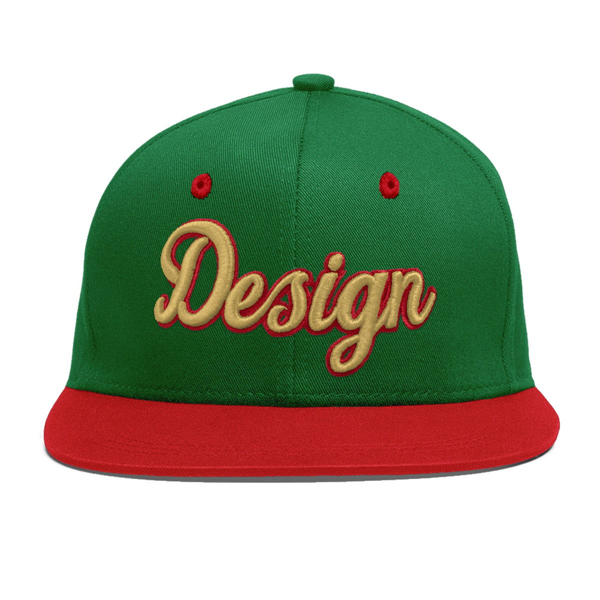 Custom Kelly Green Red 3D Puff Embroidery Flat Embroidery Casual Sport Baseball Cap