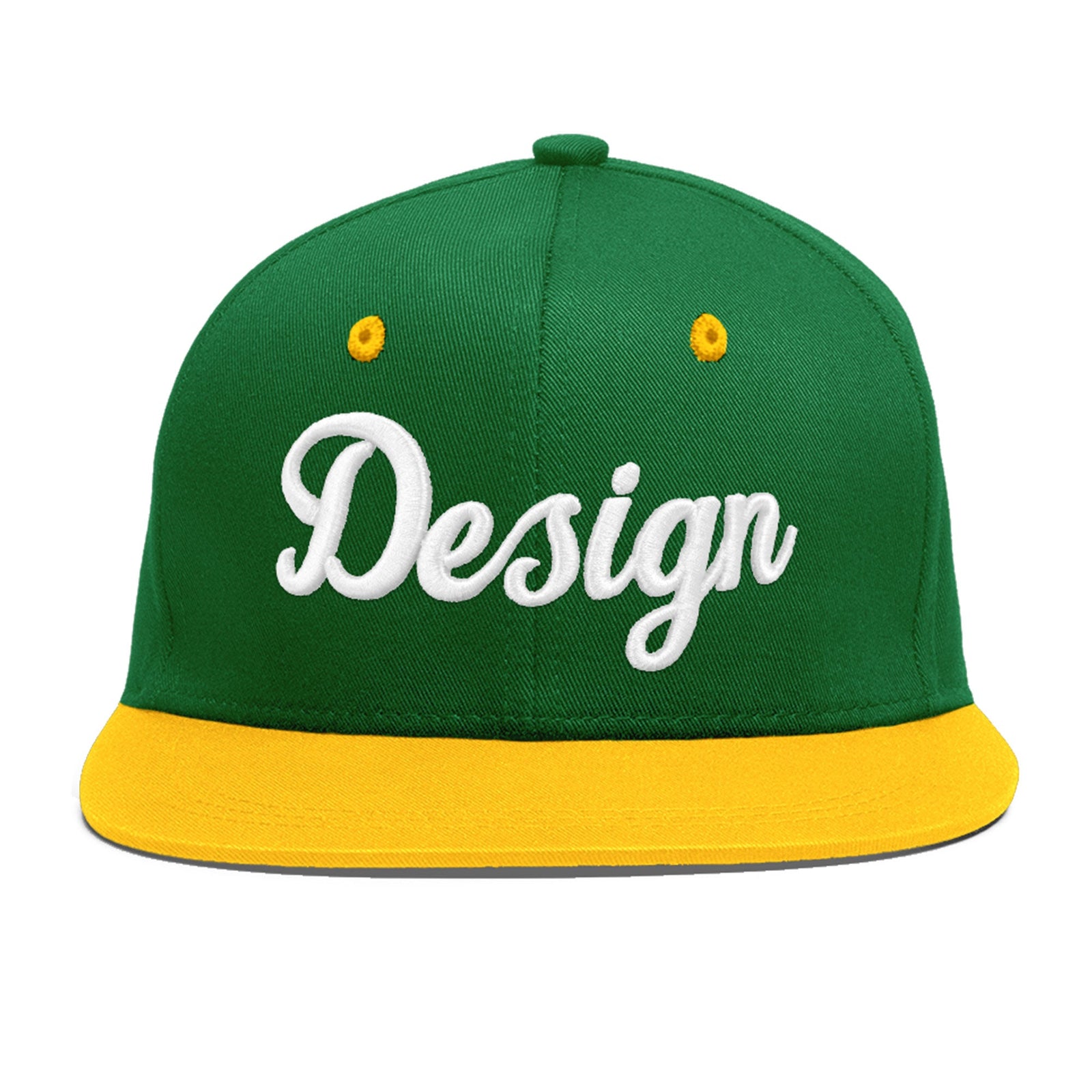 Custom Kelly Green Gold 3D Puff Embroidery Flat Embroidery Casual Sport Baseball Cap
