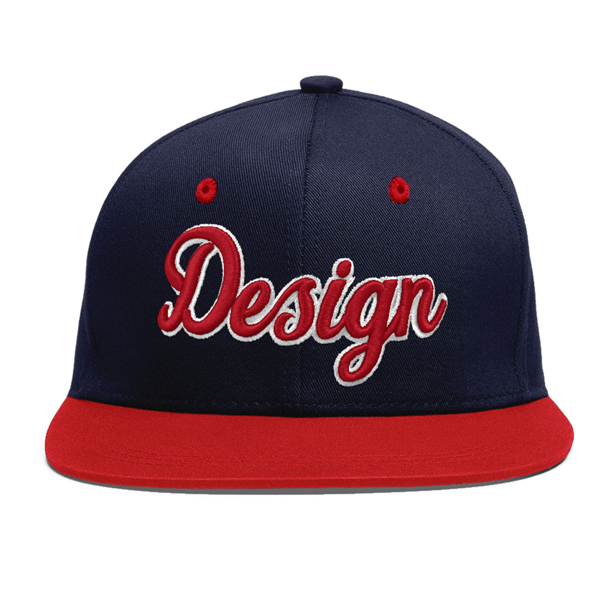 Custom Navy Red 3D Puff Embroidery Flat Embroidery Casual Sport Baseball Cap