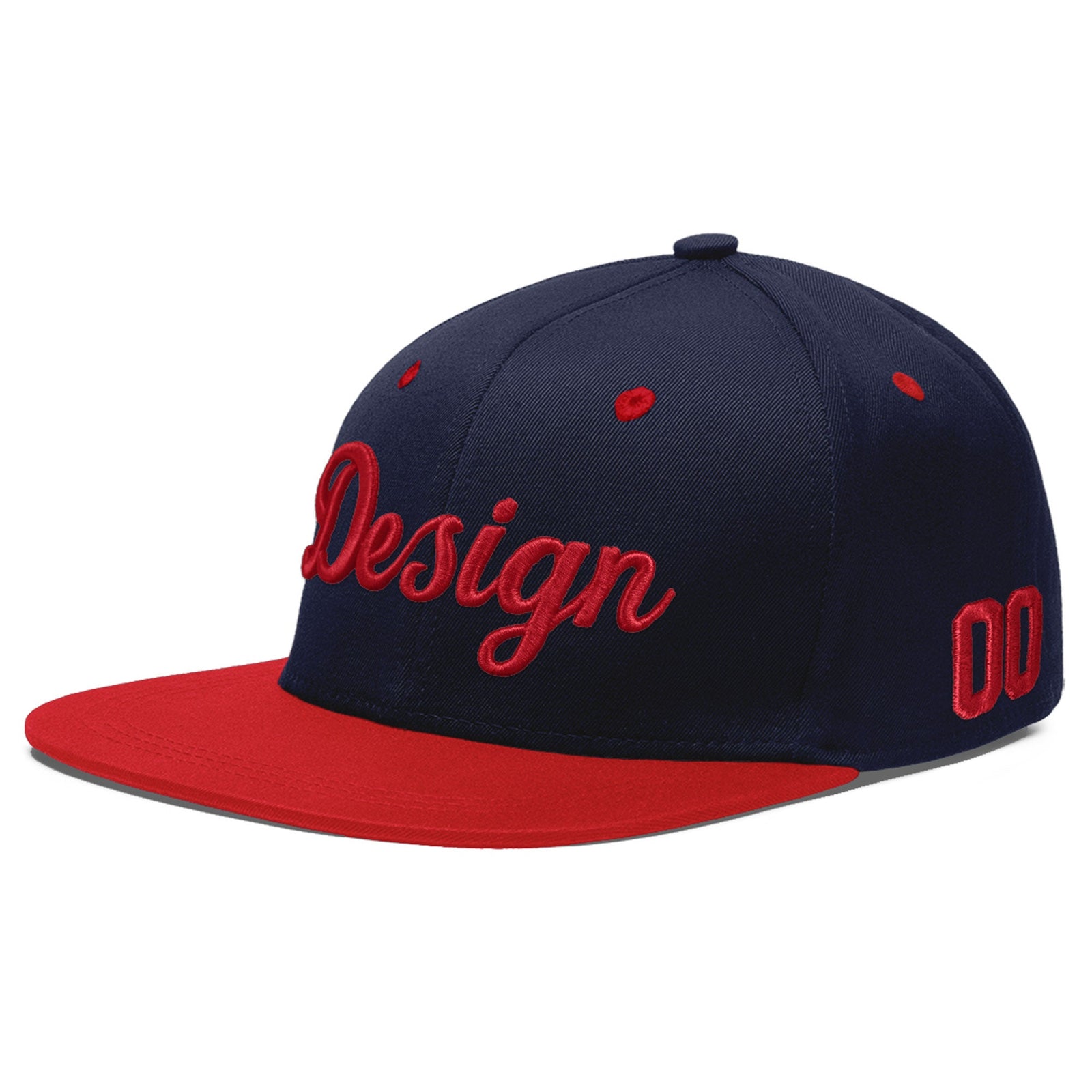 Custom Navy Red 3D Puff Embroidery Flat Embroidery Casual Sport Baseball Cap