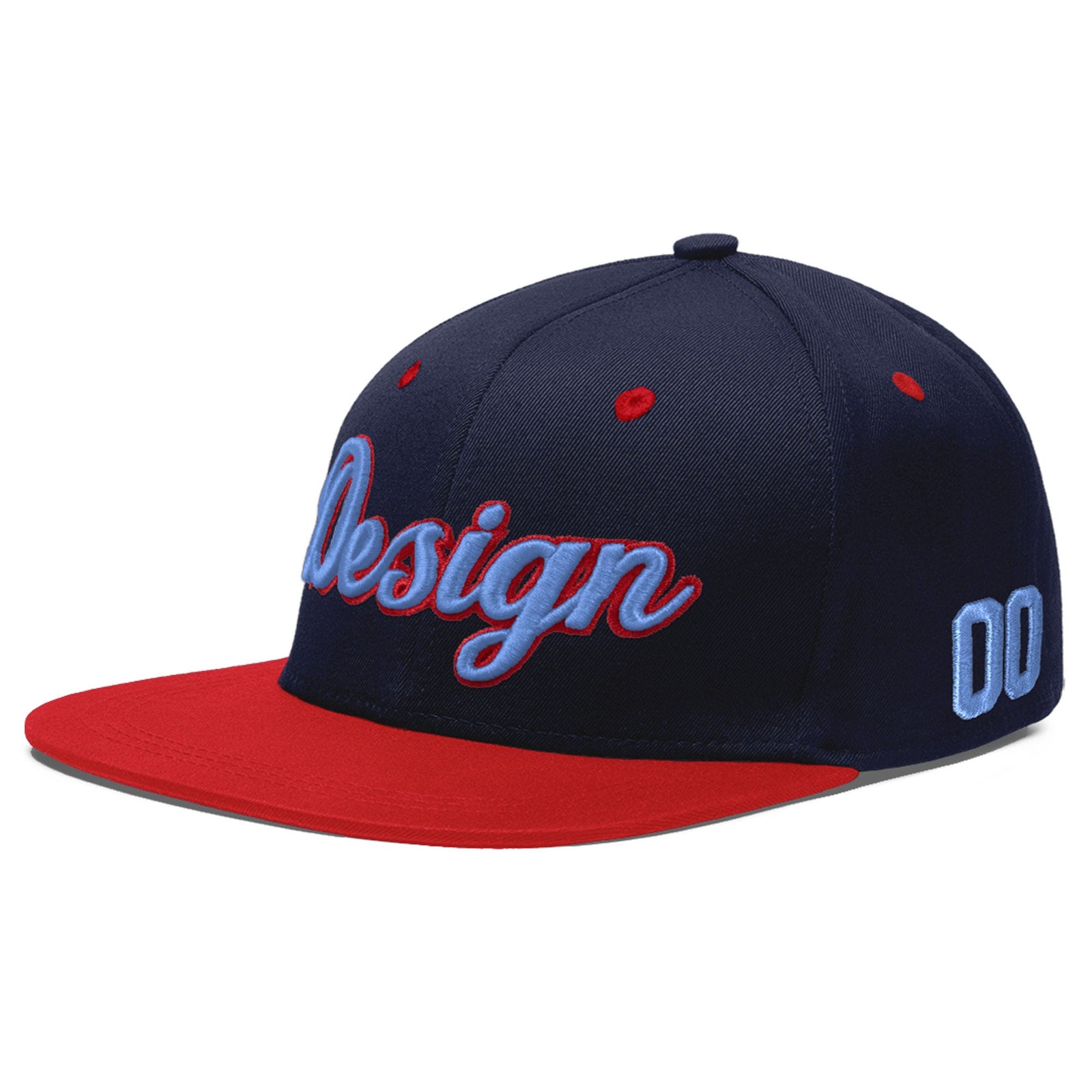 Custom Navy Red 3D Puff Embroidery Flat Embroidery Casual Sport Baseball Cap