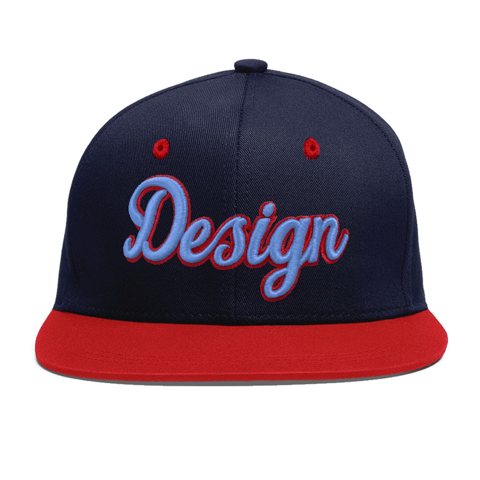 Custom Navy Red 3D Puff Embroidery Flat Embroidery Casual Sport Baseball Cap