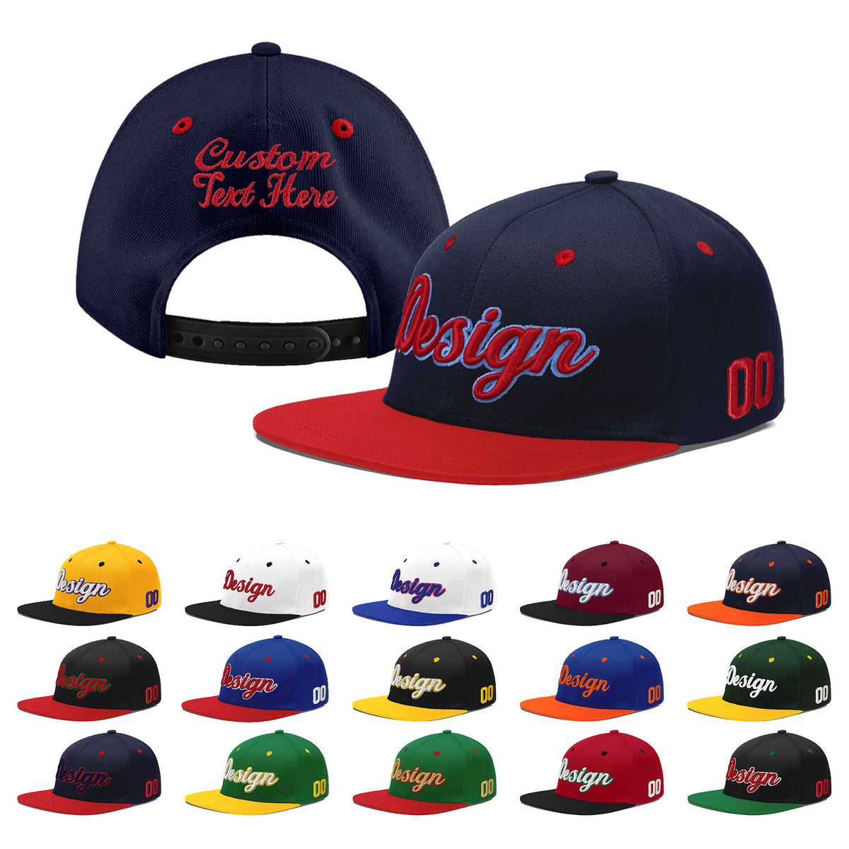 Custom Navy Red 3D Puff Embroidery Flat Embroidery Casual Sport Baseball Cap