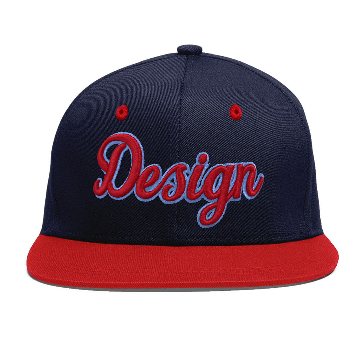Custom Navy Red 3D Puff Embroidery Flat Embroidery Casual Sport Baseball Cap