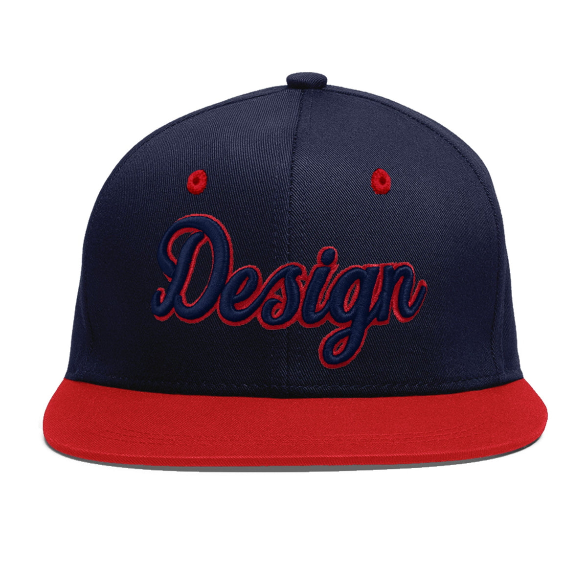 Custom Navy Red 3D Puff Embroidery Flat Embroidery Casual Sport Baseball Cap