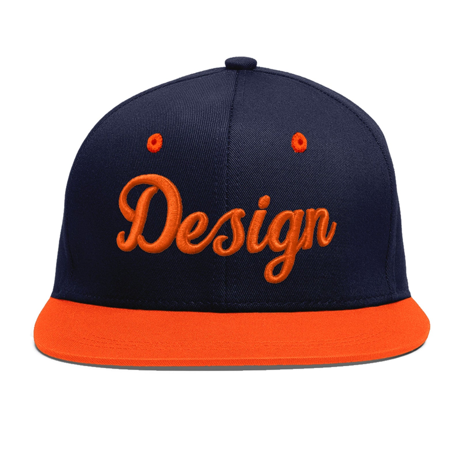 Custom Navy Orange 3D Puff Embroidery Flat Embroidery Casual Sport Baseball Cap