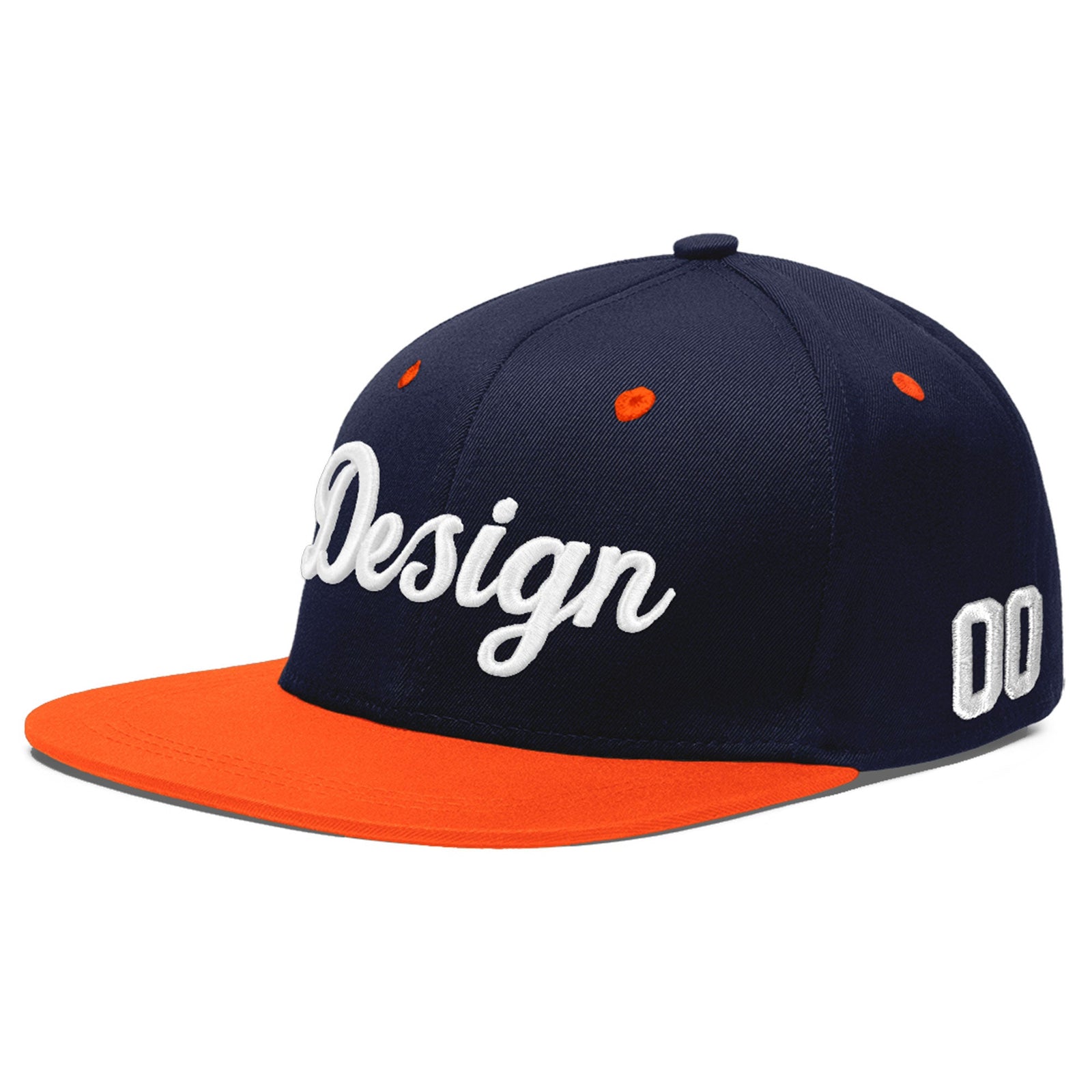Custom Navy Orange 3D Puff Embroidery Flat Embroidery Casual Sport Baseball Cap