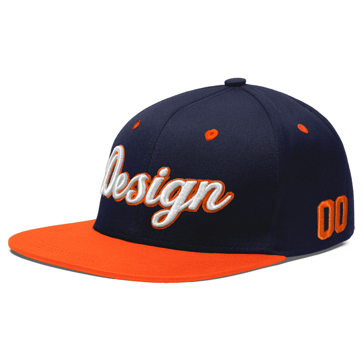 Custom Navy Orange 3D Puff Embroidery Flat Embroidery Casual Sport Baseball Cap