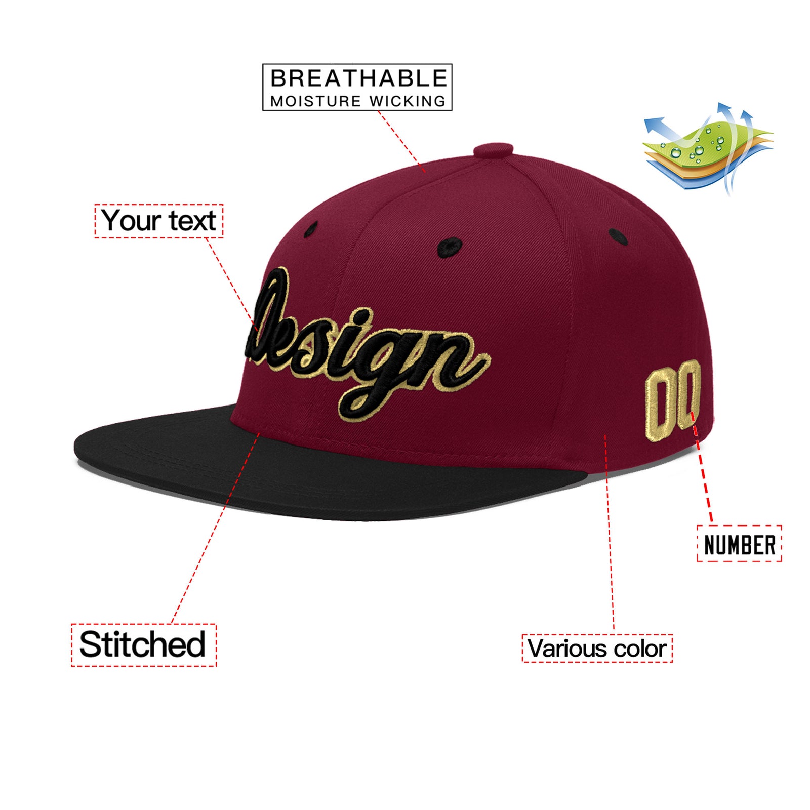 Custom Navy Orange 3D Puff Embroidery Flat Embroidery Casual Sport Baseball Cap