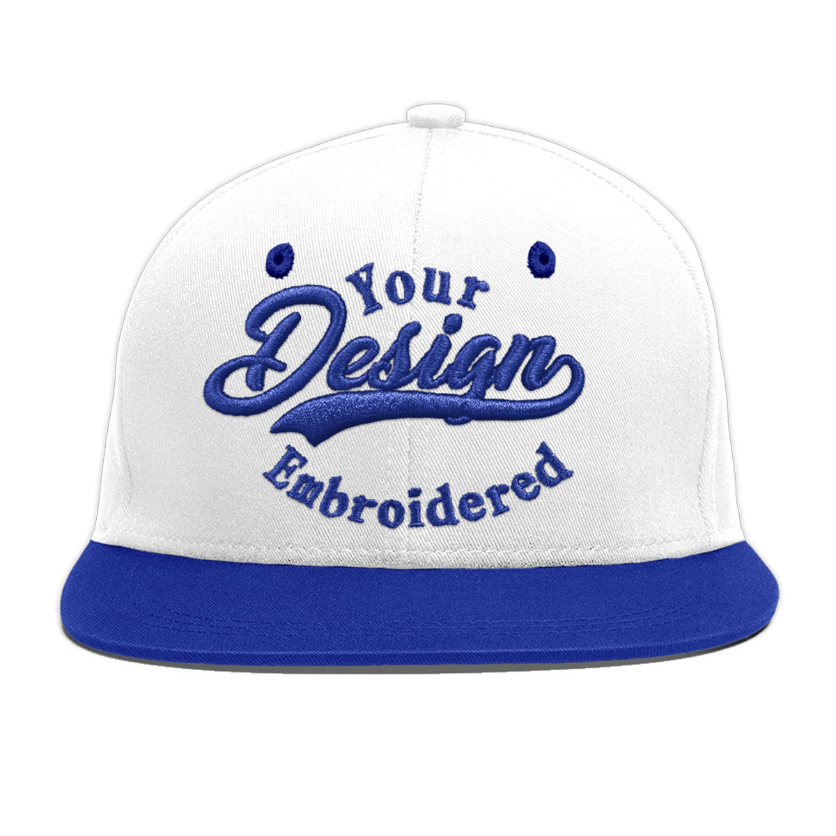 Custom White Royal Blue 3D Puff Embroidery Flat Embroidery Casual Sport Baseball Cap
