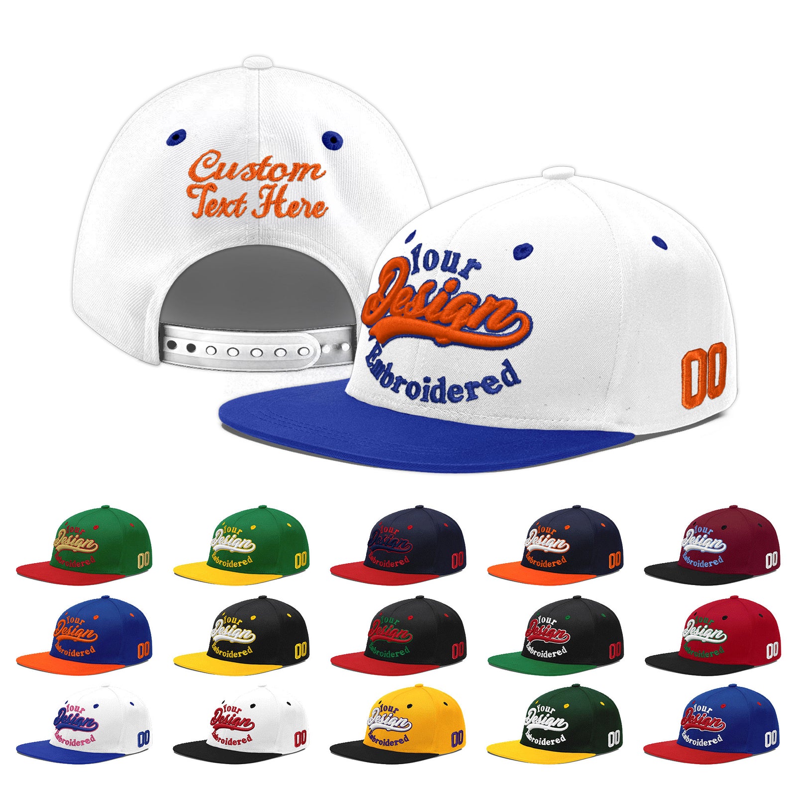 Custom White Royal Blue 3D Puff Embroidery Flat Embroidery Casual Sport Baseball Cap