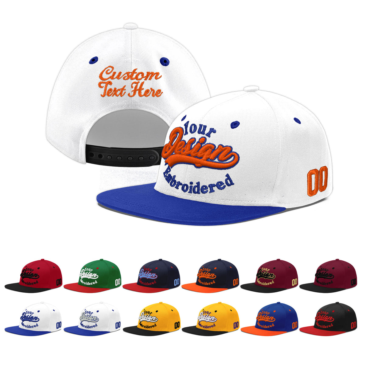 Custom White Royal Blue 3D Puff Embroidery Flat Embroidery Casual Sport Baseball Cap