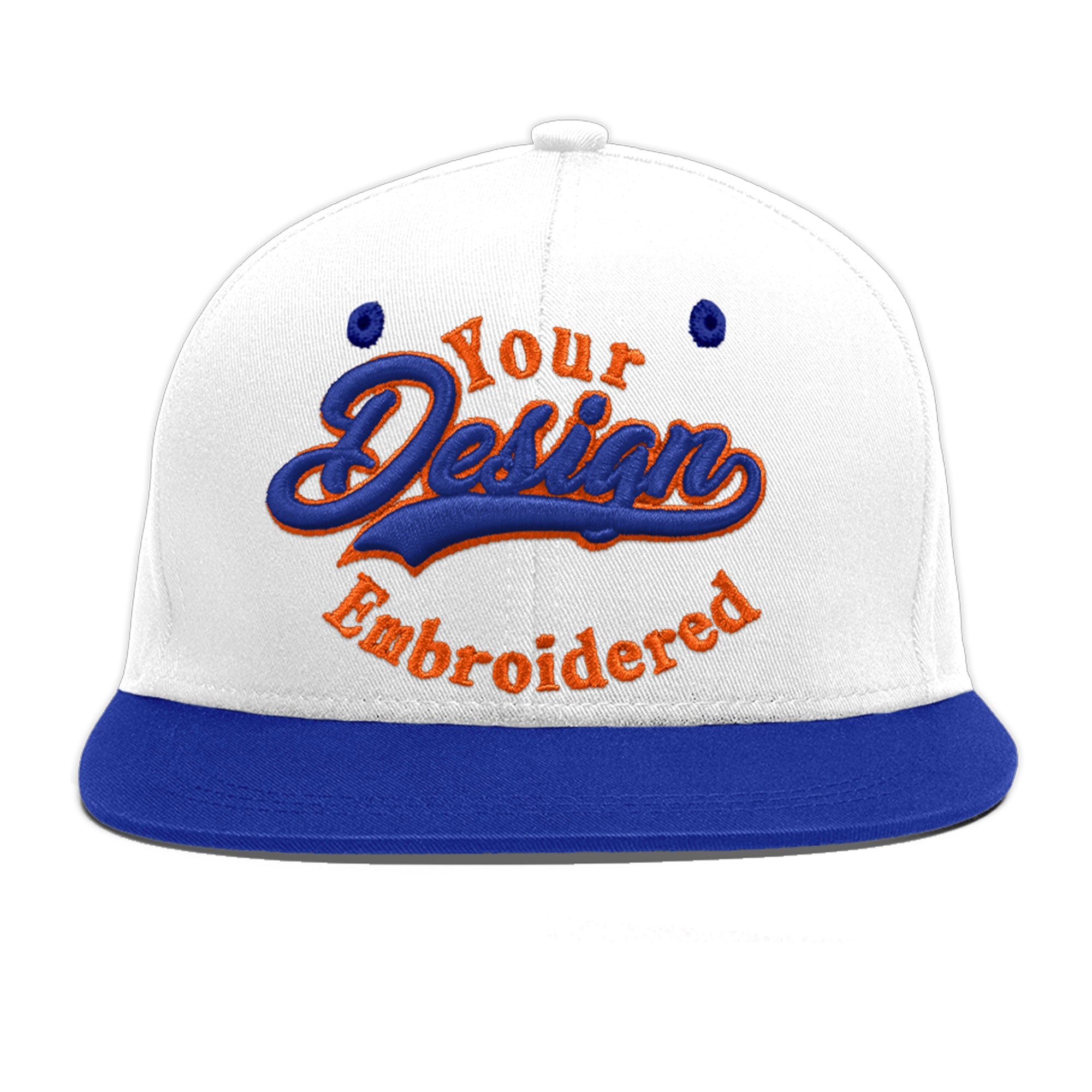 Custom White Royal Blue 3D Puff Embroidery Flat Embroidery Casual Sport Baseball Cap