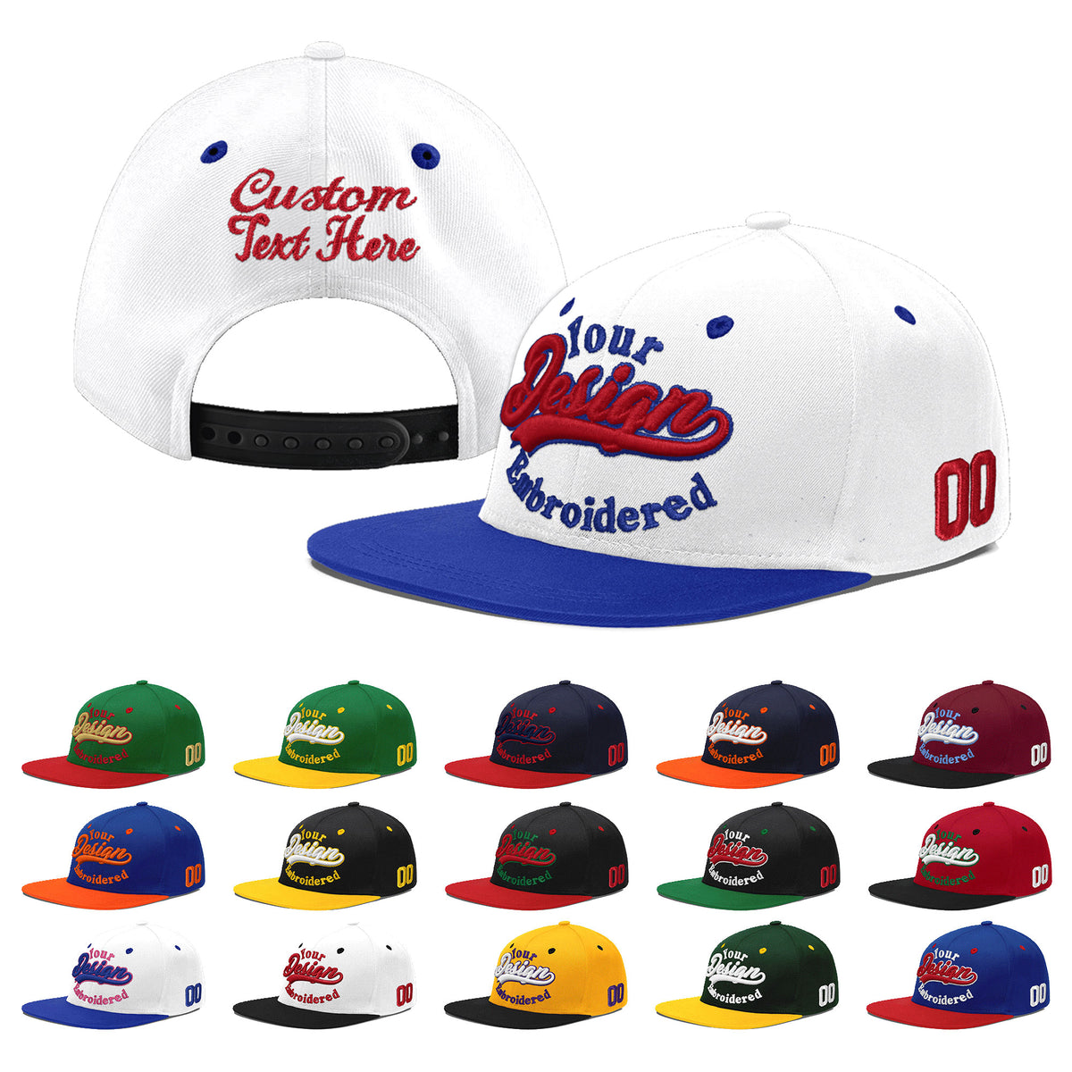 Custom White Royal Blue 3D Puff Embroidery Flat Embroidery Casual Sport Baseball Cap
