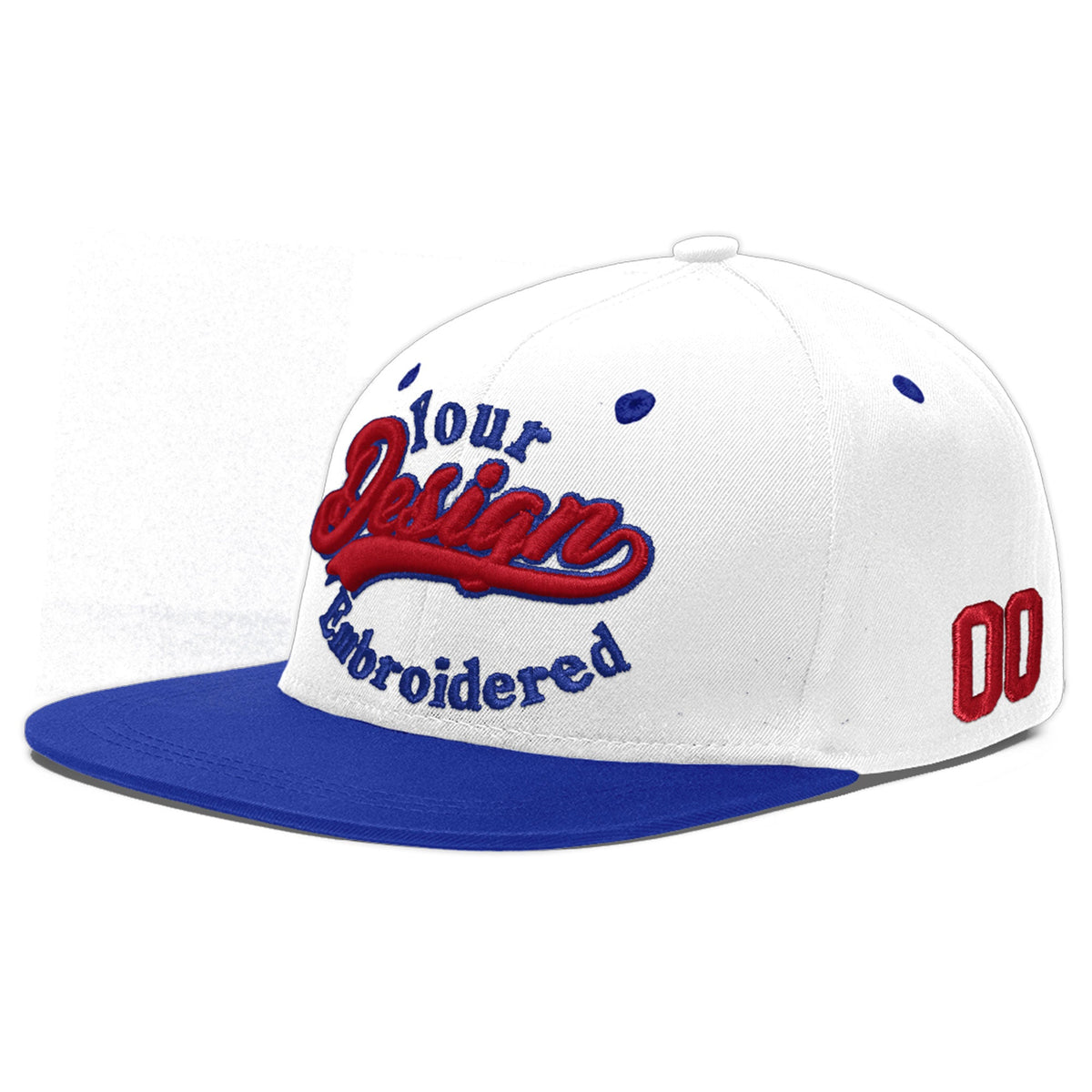 Custom White Royal Blue 3D Puff Embroidery Flat Embroidery Casual Sport Baseball Cap