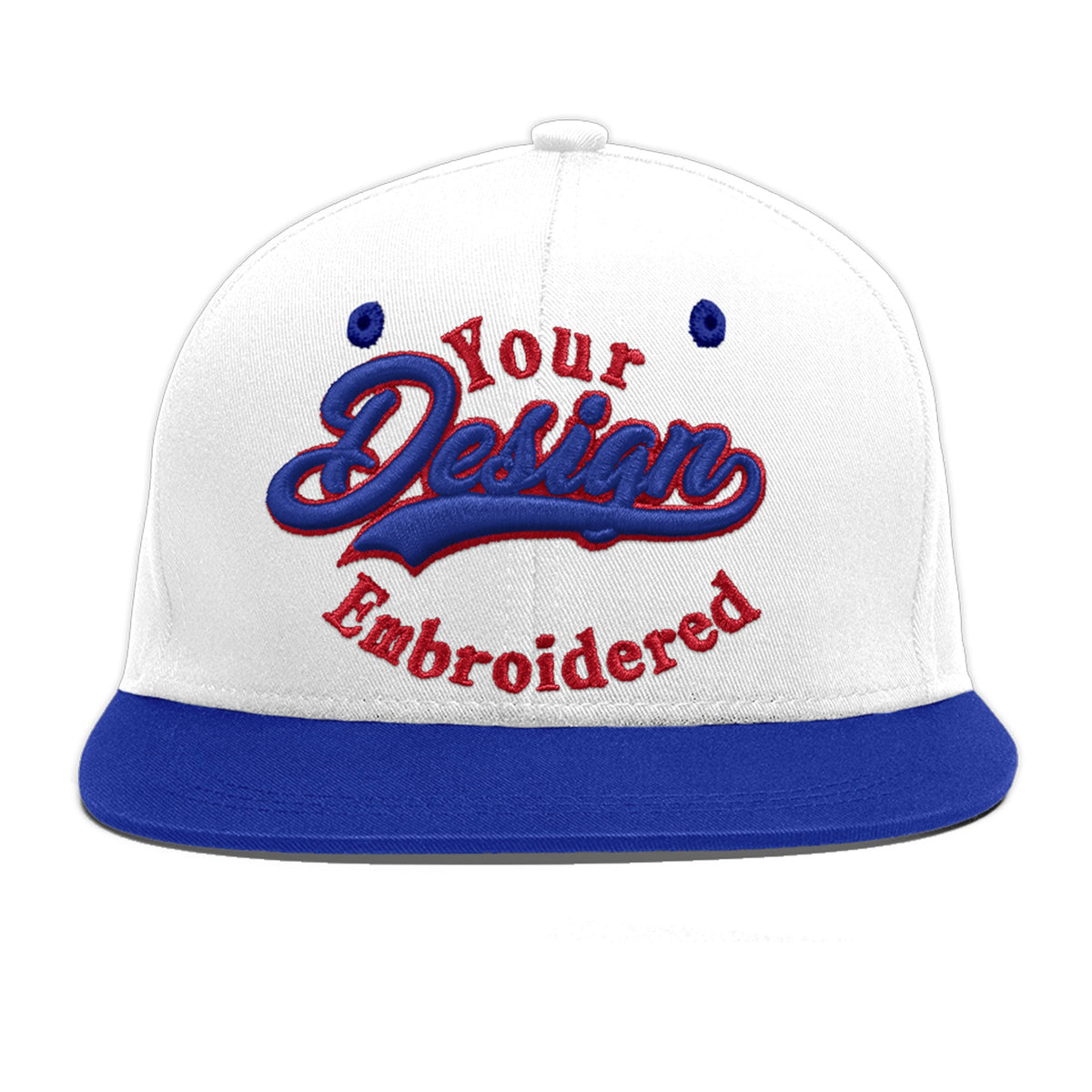 Custom White Royal Blue 3D Puff Embroidery Flat Embroidery Casual Sport Baseball Cap