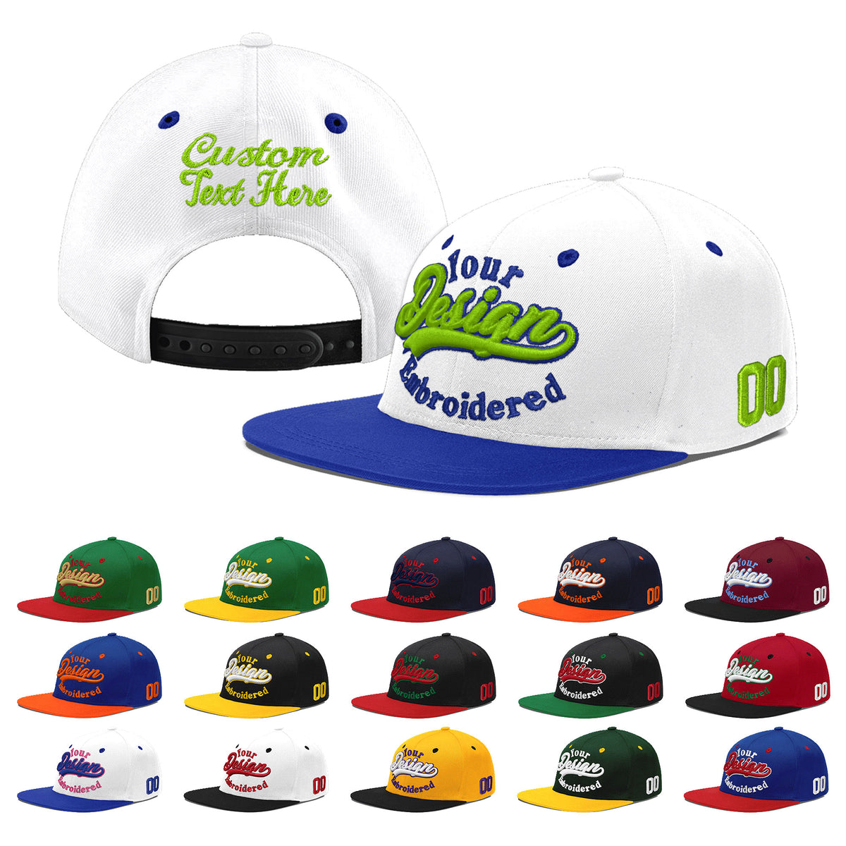 Custom White Royal Blue 3D Puff Embroidery Flat Embroidery Casual Sport Baseball Cap