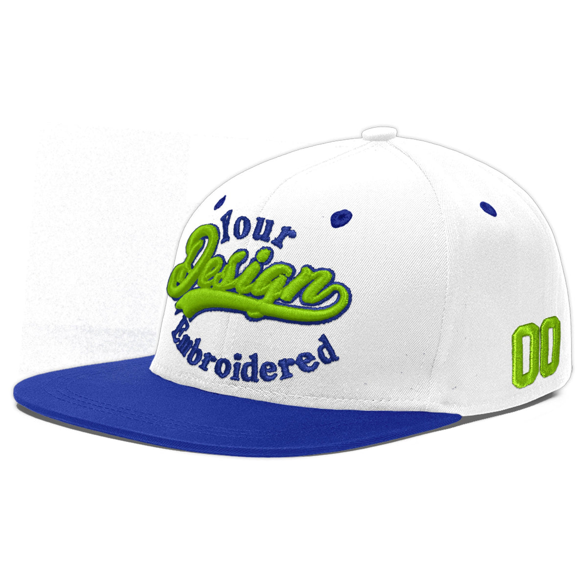 Custom White Royal Blue 3D Puff Embroidery Flat Embroidery Casual Sport Baseball Cap