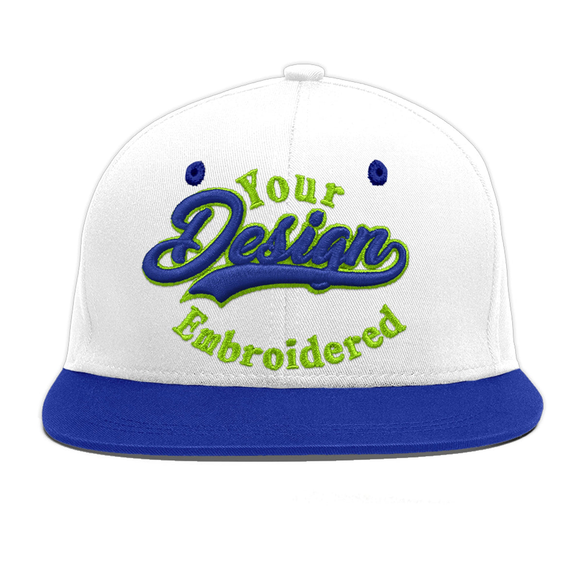 Custom White Royal Blue 168D Puff Embroidery Flat Embroidery Casual Sport Baseball Cap